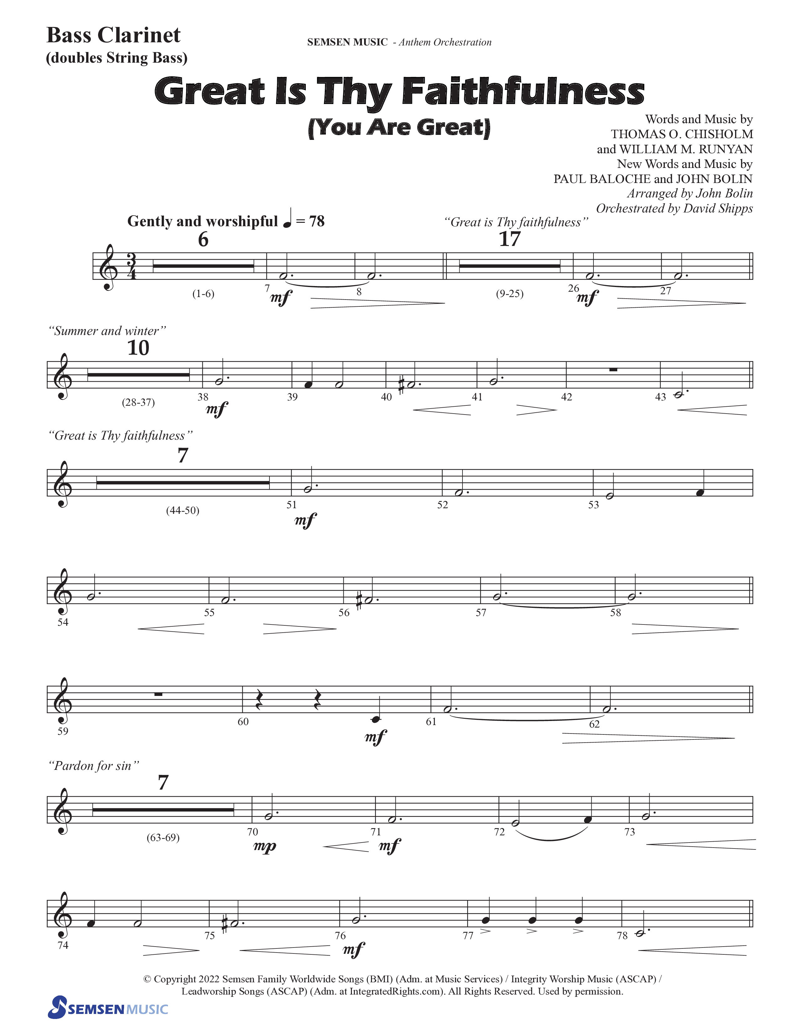 Great Is Thy Faithfulness (You Are Great) (Choral Anthem SATB) Bass Clarinet (Semsen Music / Arr. John Bolin / Orch. David Shipps)