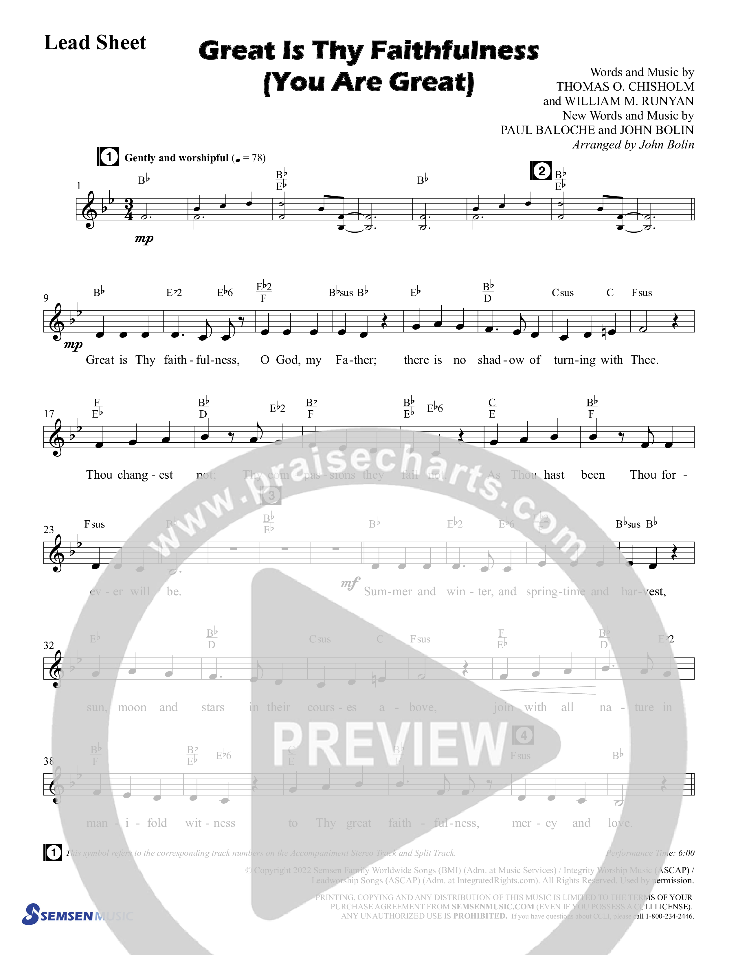 Great Is Thy Faithfulness (You Are Great) (Choral Anthem SATB) Chords & Lead Sheet (Semsen Music / Arr. John Bolin / Orch. David Shipps)