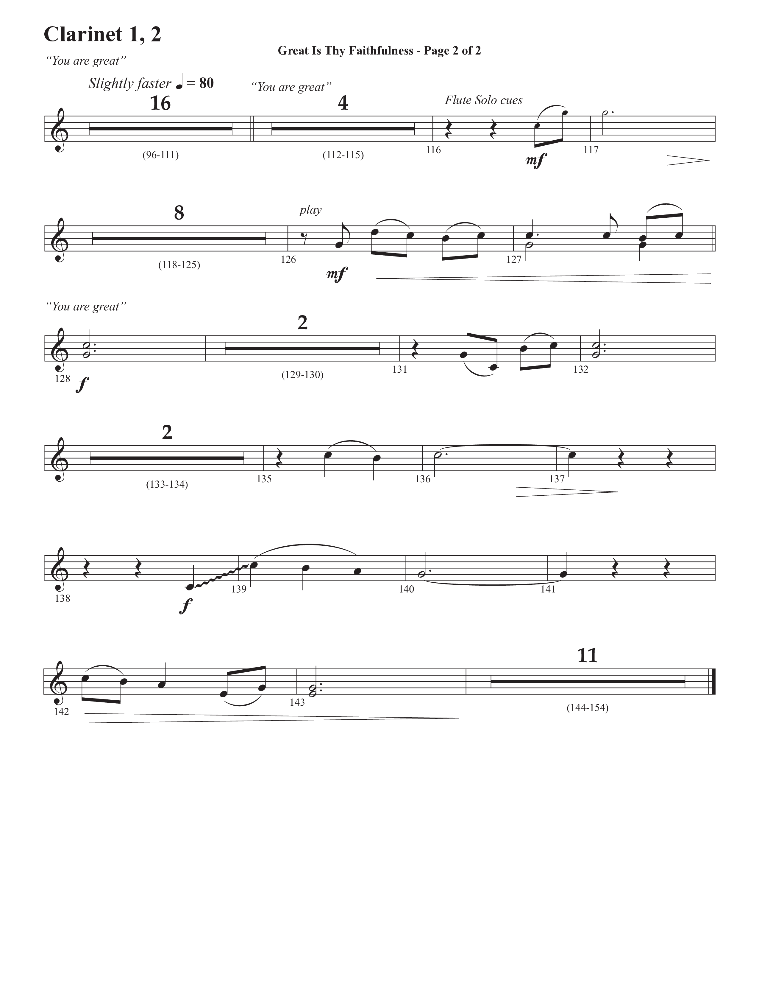 Great Is Thy Faithfulness (You Are Great) (Choral Anthem SATB) Clarinet 1/2 (Semsen Music / Arr. John Bolin / Orch. David Shipps)