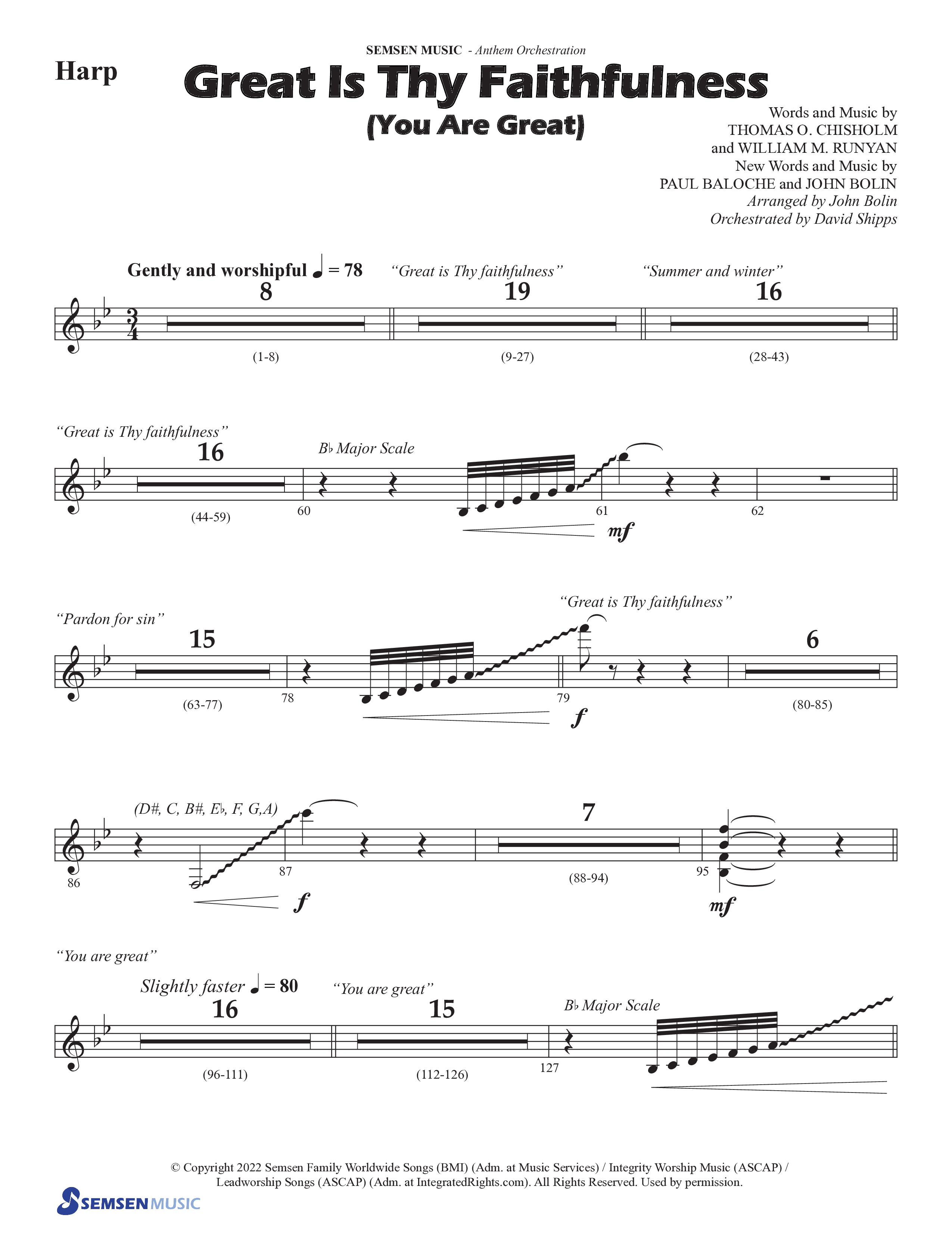 Great Is Thy Faithfulness (You Are Great) (Choral Anthem SATB) Harp (Semsen Music / Arr. John Bolin / Orch. David Shipps)