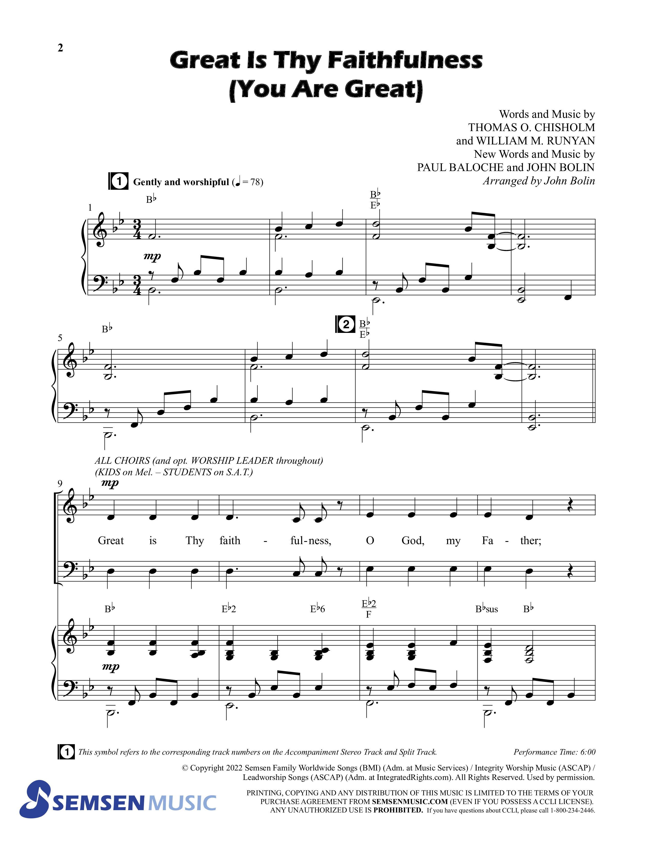 Great Is Thy Faithfulness (You Are Great) (Choral Anthem SATB) Anthem (SATB/Piano) (Semsen Music / Arr. John Bolin / Orch. David Shipps)