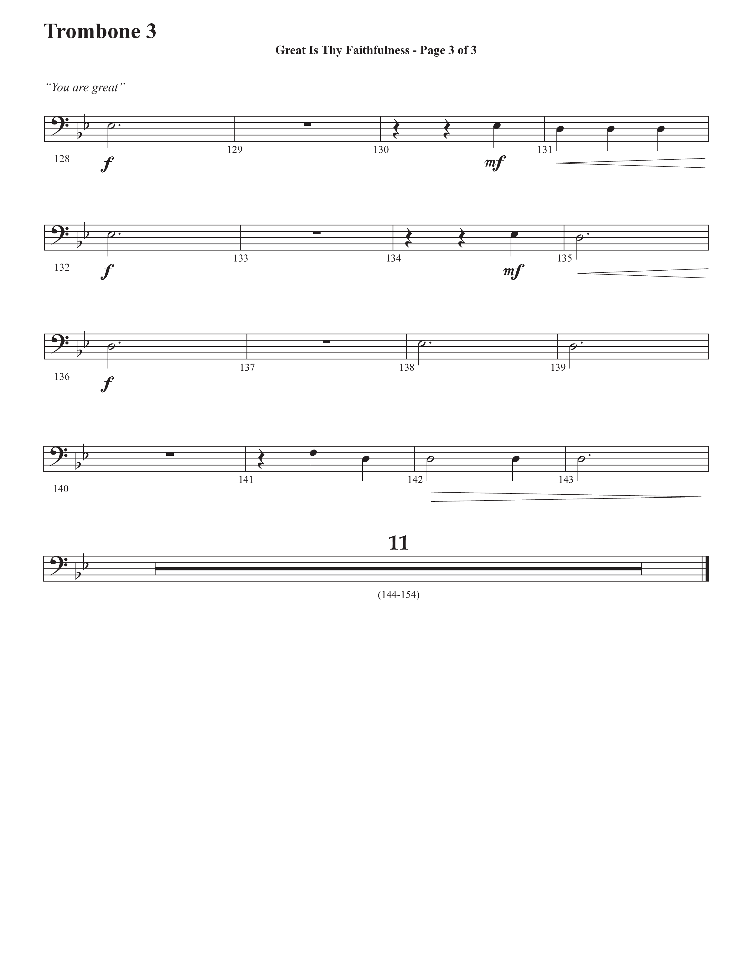 Great Is Thy Faithfulness (You Are Great) (Choral Anthem SATB) Trombone 3 (Semsen Music / Arr. John Bolin / Orch. David Shipps)