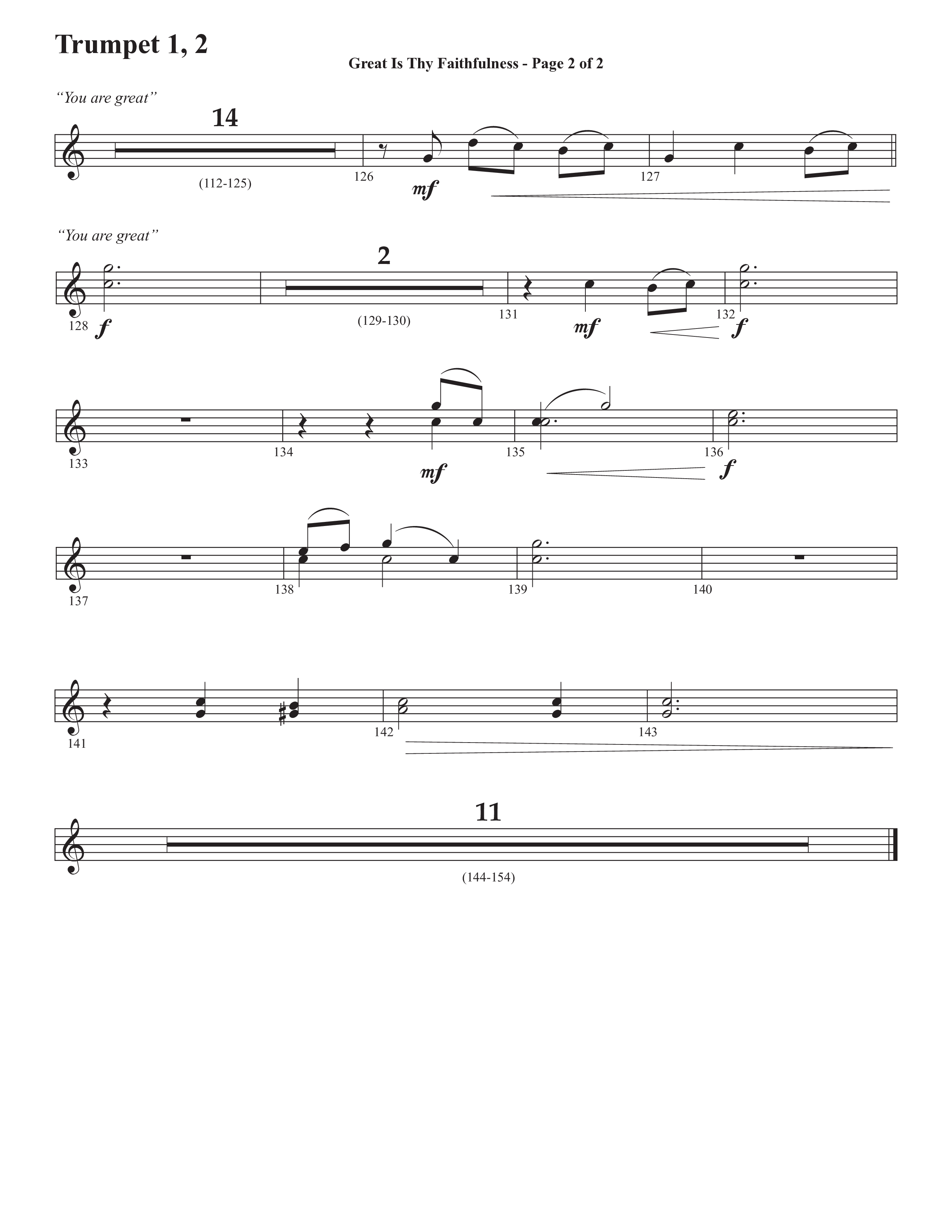 Great Is Thy Faithfulness (You Are Great) (Choral Anthem SATB) Trumpet 1,2 (Semsen Music / Arr. John Bolin / Orch. David Shipps)