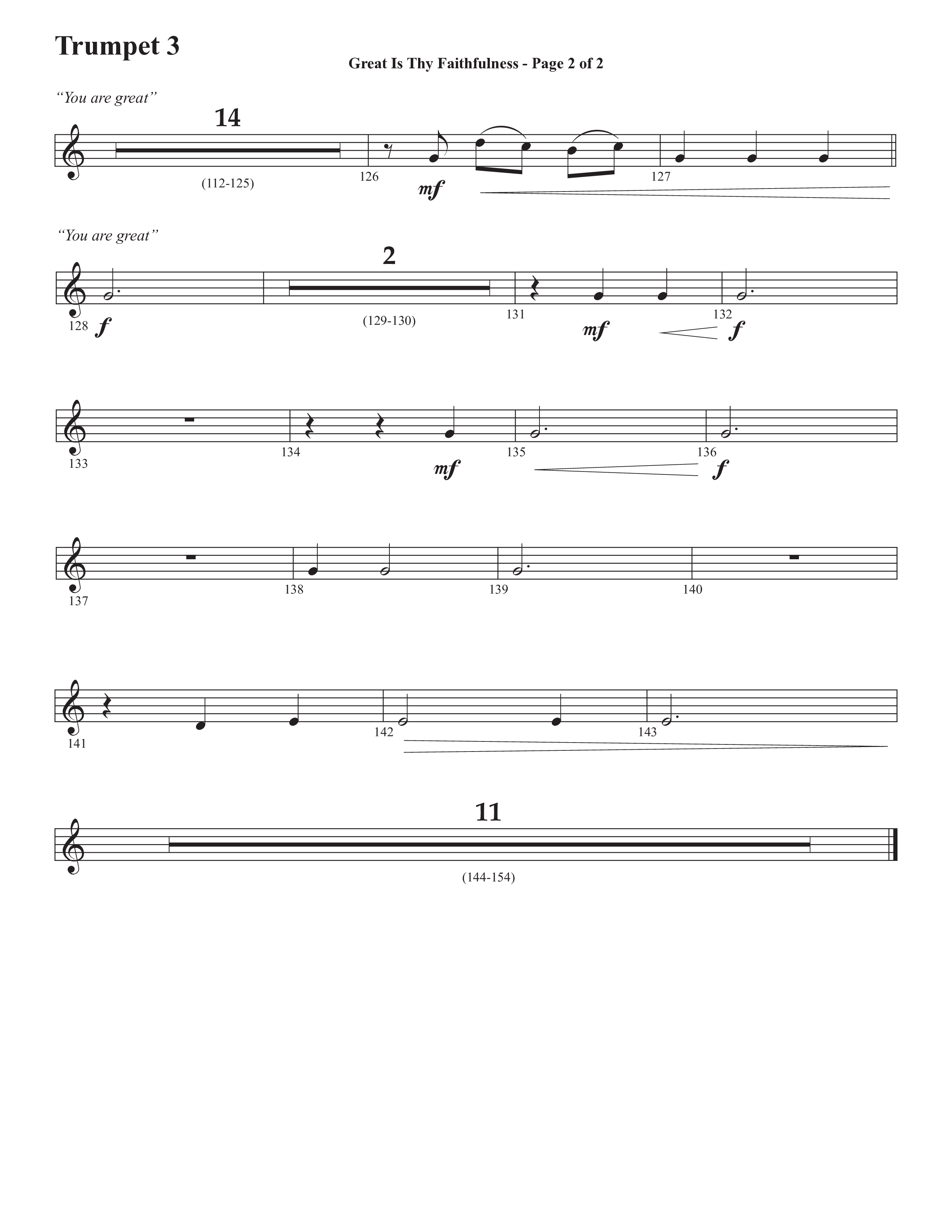 Great Is Thy Faithfulness (You Are Great) (Choral Anthem SATB) Trumpet 3 (Semsen Music / Arr. John Bolin / Orch. David Shipps)