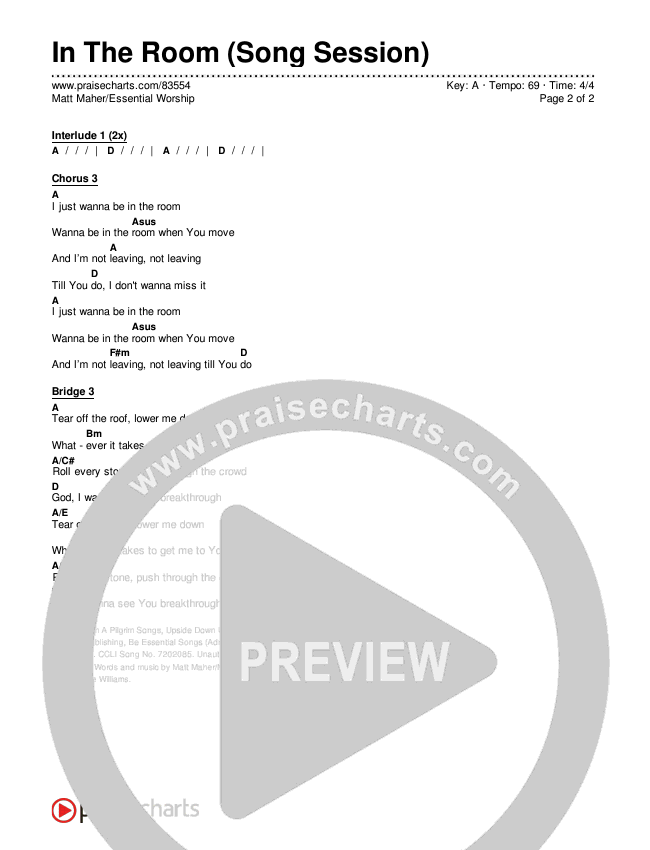 In The Room (Song Session) Chords & Lyrics (Matt Maher / Essential Worship)