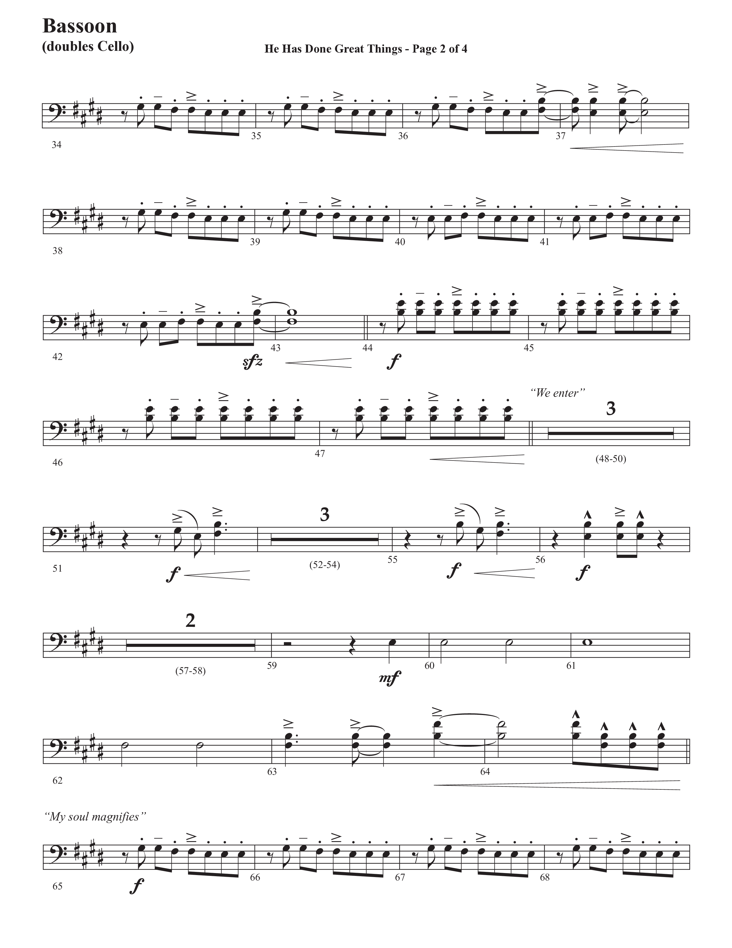 He Has Done Great Things (The Magnificat) (Choral Anthem SATB) Bassoon (Semsen Music / Arr. John Bolin / Orch. Cliff Duren)