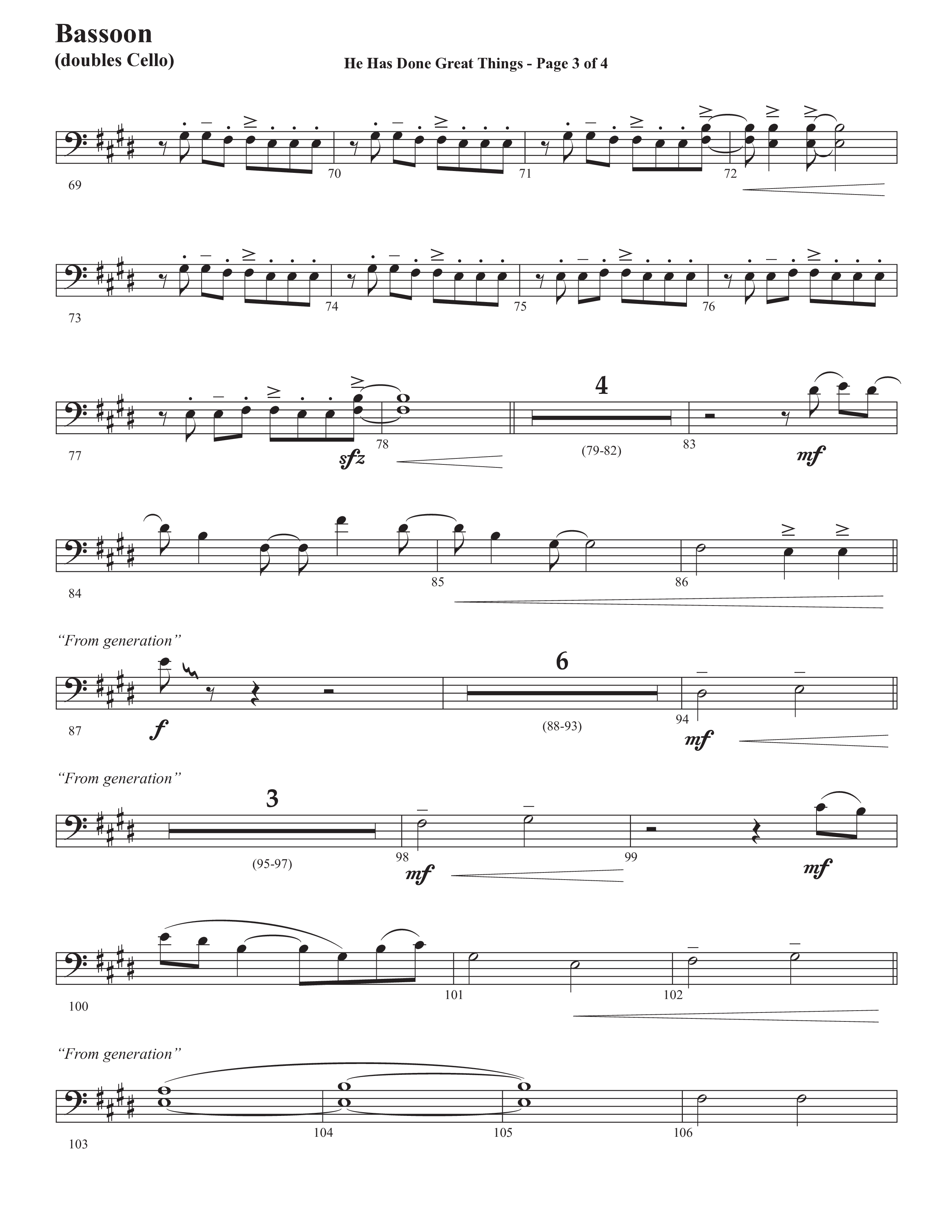 He Has Done Great Things (The Magnificat) (Choral Anthem SATB) Bassoon (Semsen Music / Arr. John Bolin / Orch. Cliff Duren)