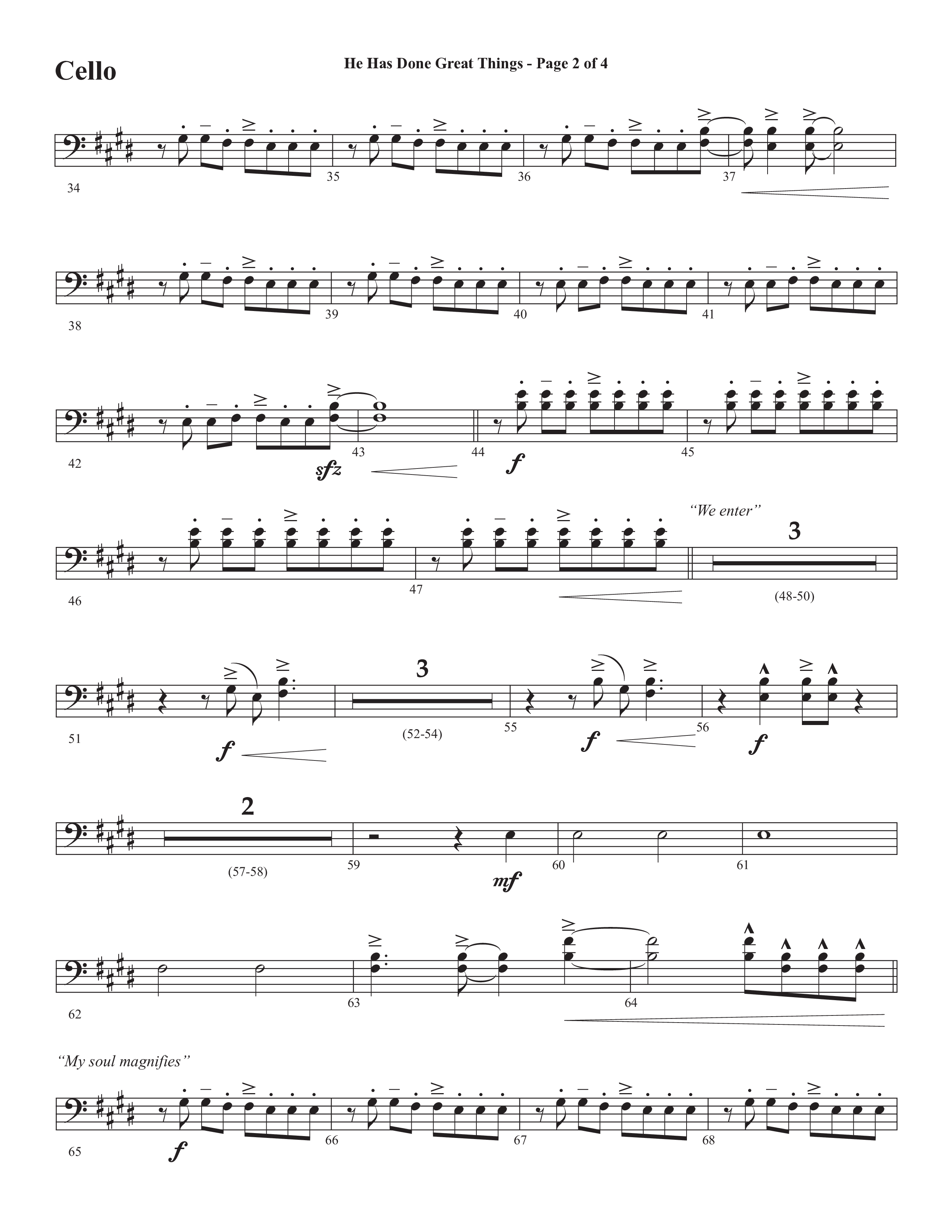 He Has Done Great Things (The Magnificat) (Choral Anthem SATB) Cello (Semsen Music / Arr. John Bolin / Orch. Cliff Duren)