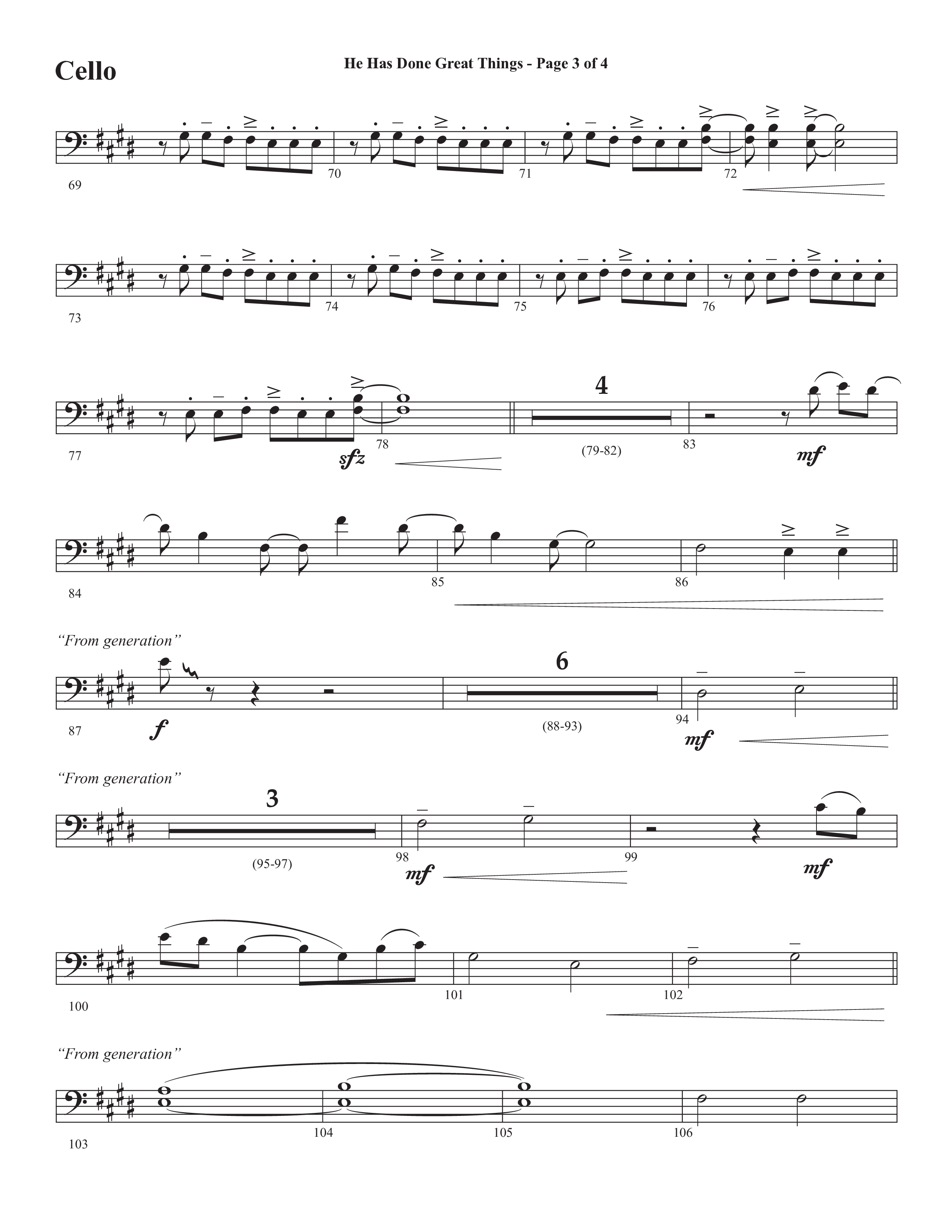 He Has Done Great Things (The Magnificat) (Choral Anthem SATB) Cello (Semsen Music / Arr. John Bolin / Orch. Cliff Duren)