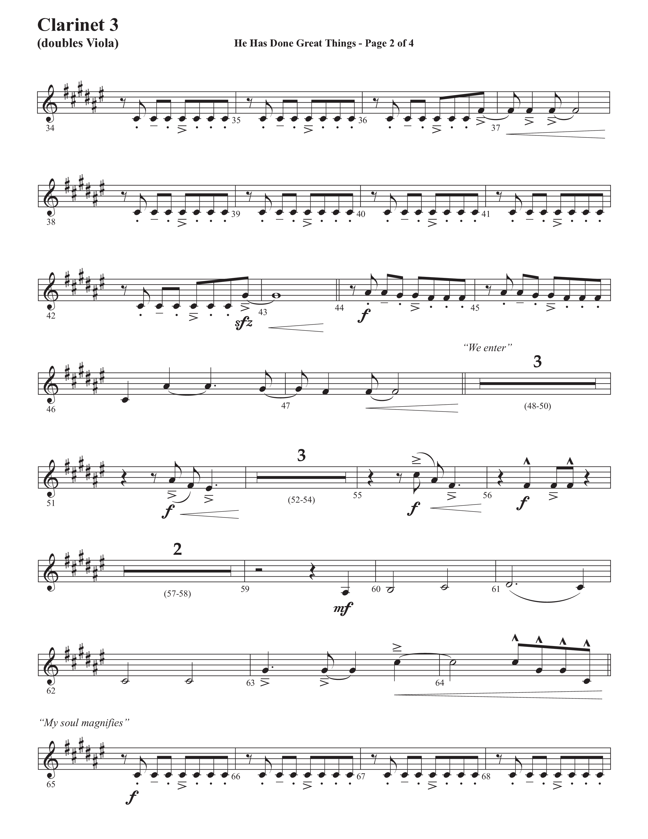 He Has Done Great Things (The Magnificat) (Choral Anthem SATB) Clarinet 3 (Semsen Music / Arr. John Bolin / Orch. Cliff Duren)