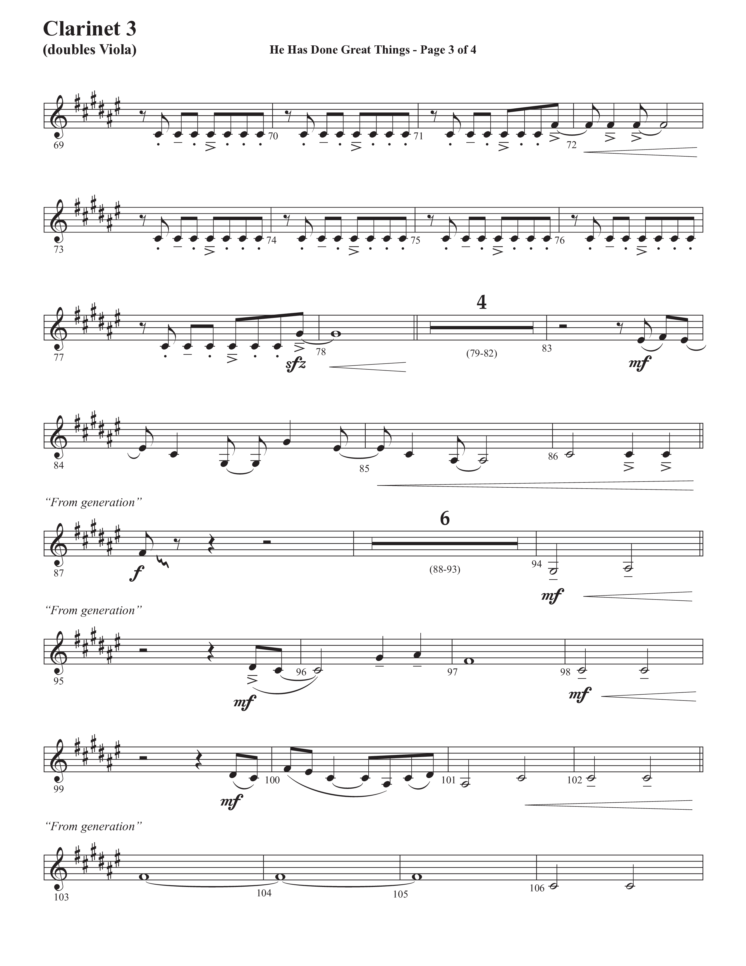 He Has Done Great Things (The Magnificat) (Choral Anthem SATB) Clarinet 3 (Semsen Music / Arr. John Bolin / Orch. Cliff Duren)