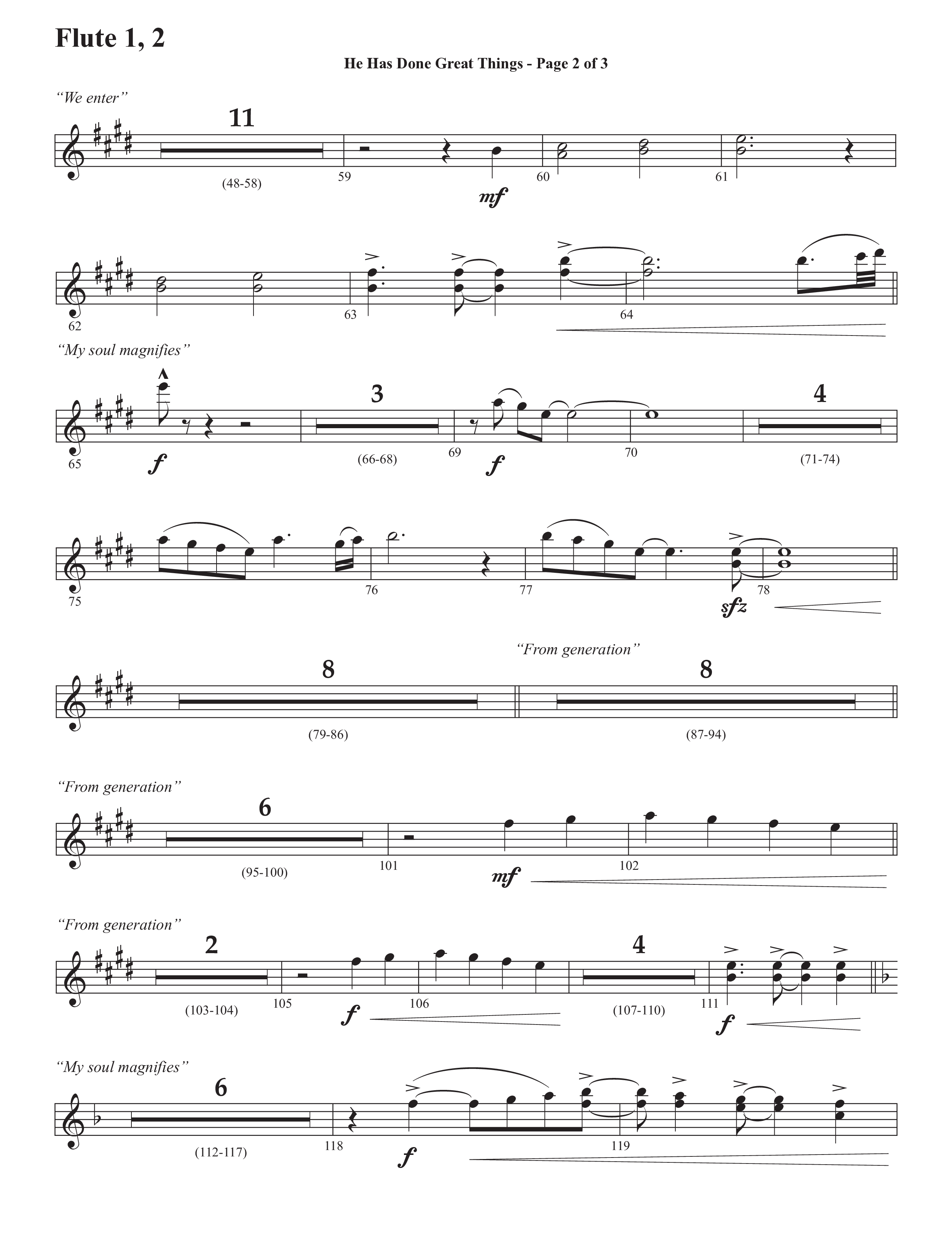 He Has Done Great Things (The Magnificat) (Choral Anthem SATB) Flute 1/2 (Semsen Music / Arr. John Bolin / Orch. Cliff Duren)