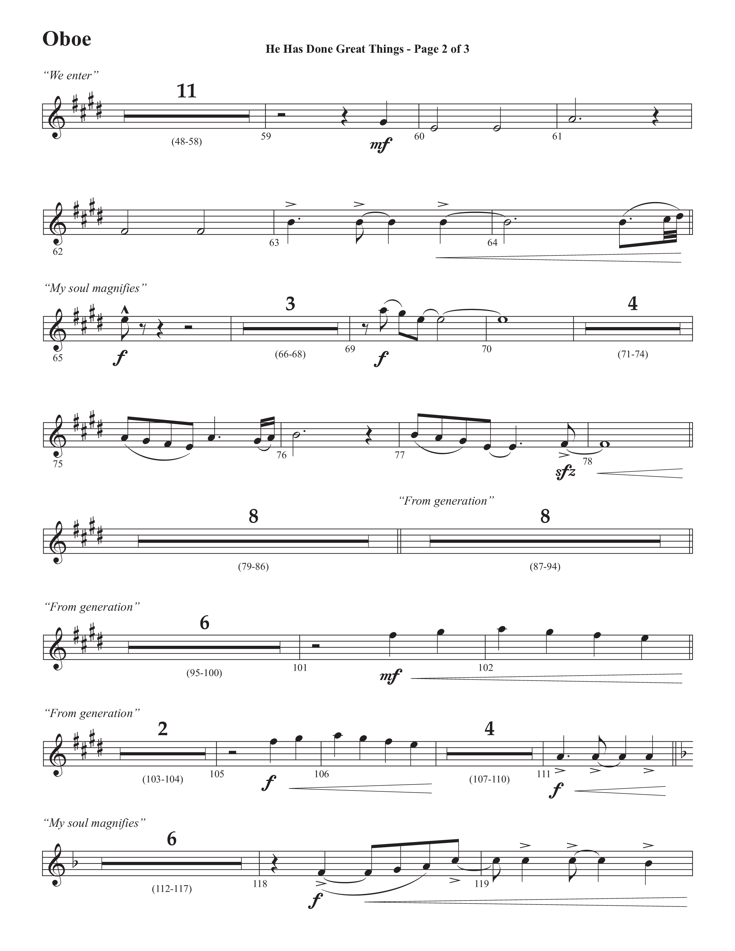 He Has Done Great Things (The Magnificat) (Choral Anthem SATB) Oboe (Semsen Music / Arr. John Bolin / Orch. Cliff Duren)