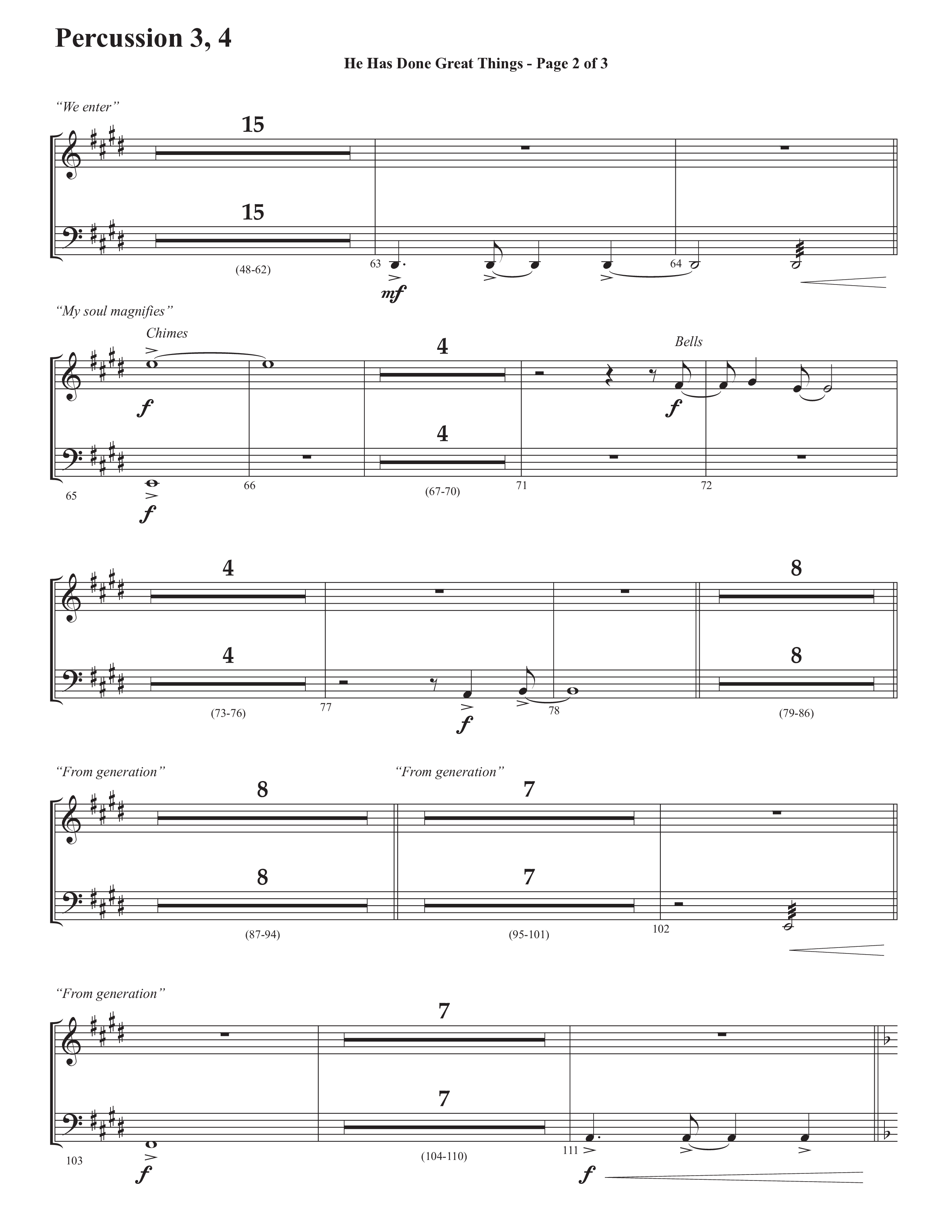 He Has Done Great Things (The Magnificat) (Choral Anthem SATB) Percussion (Semsen Music / Arr. John Bolin / Orch. Cliff Duren)