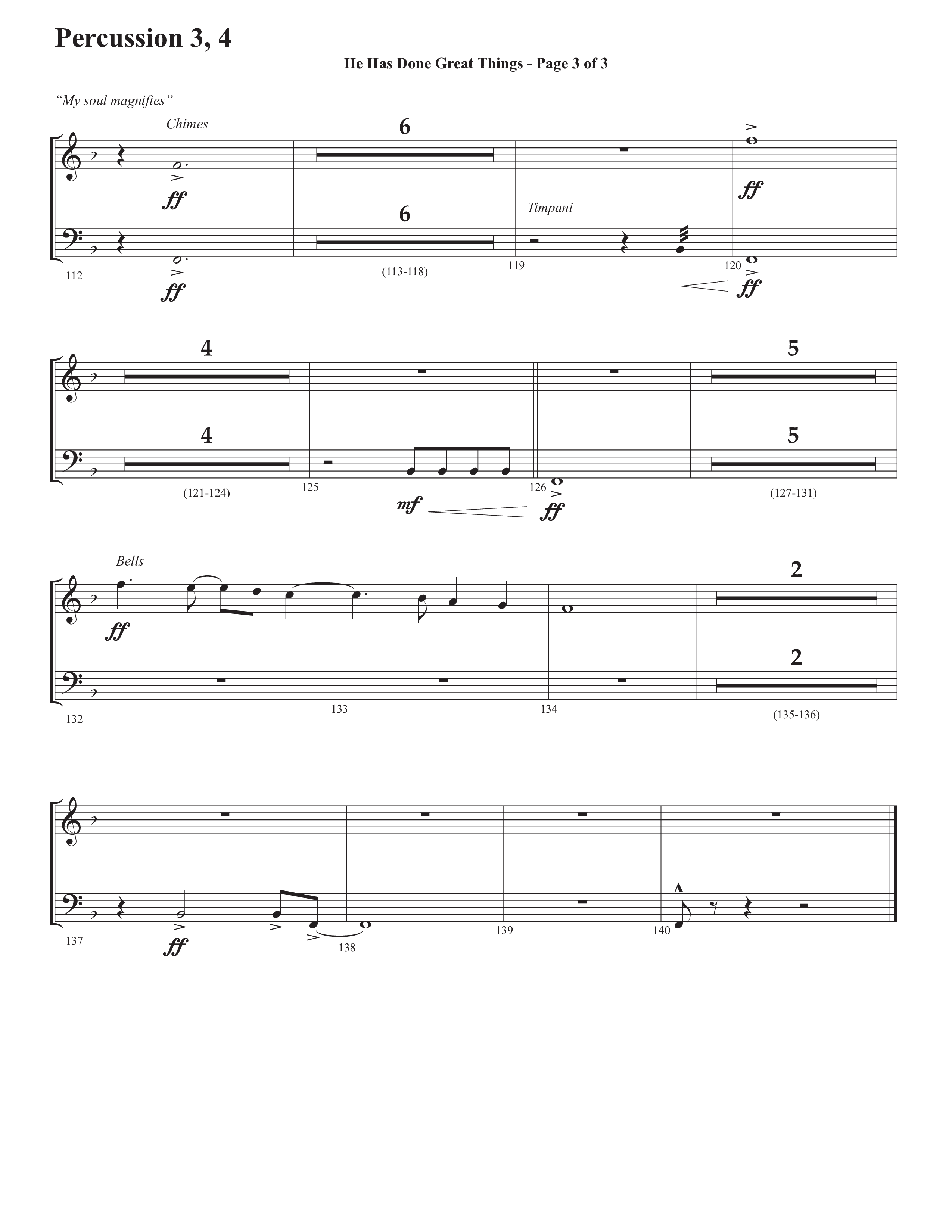 He Has Done Great Things (The Magnificat) (Choral Anthem SATB) Percussion (Semsen Music / Arr. John Bolin / Orch. Cliff Duren)