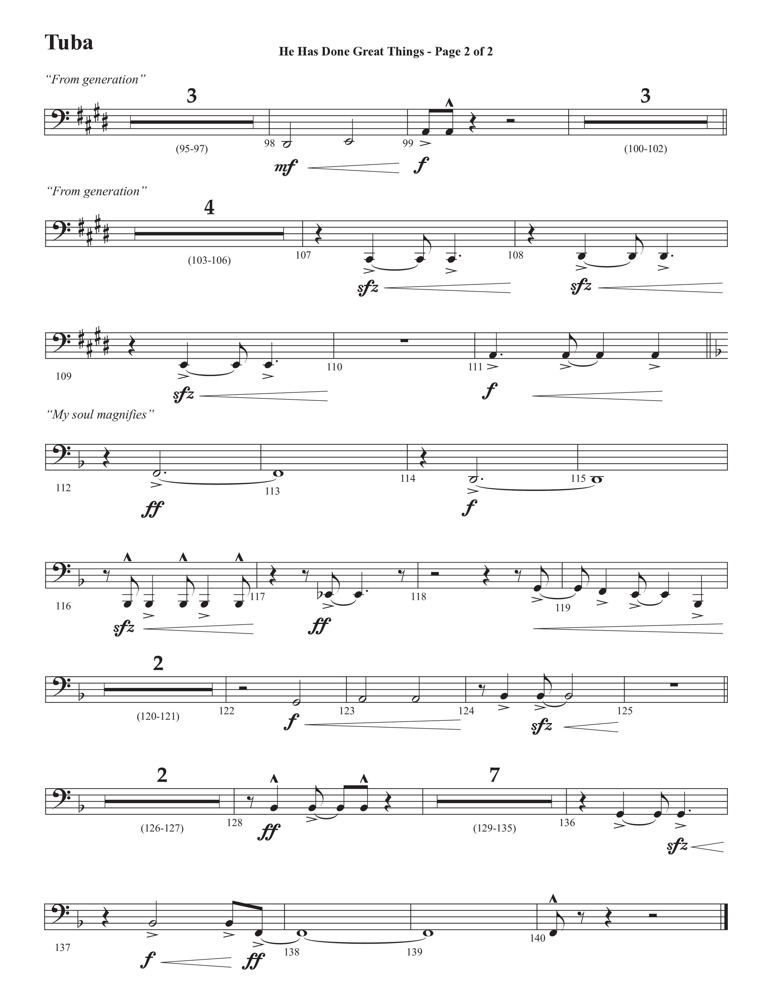 He Has Done Great Things (The Magnificat) (Choral Anthem SATB) Tuba (Semsen Music / Arr. John Bolin / Orch. Cliff Duren)