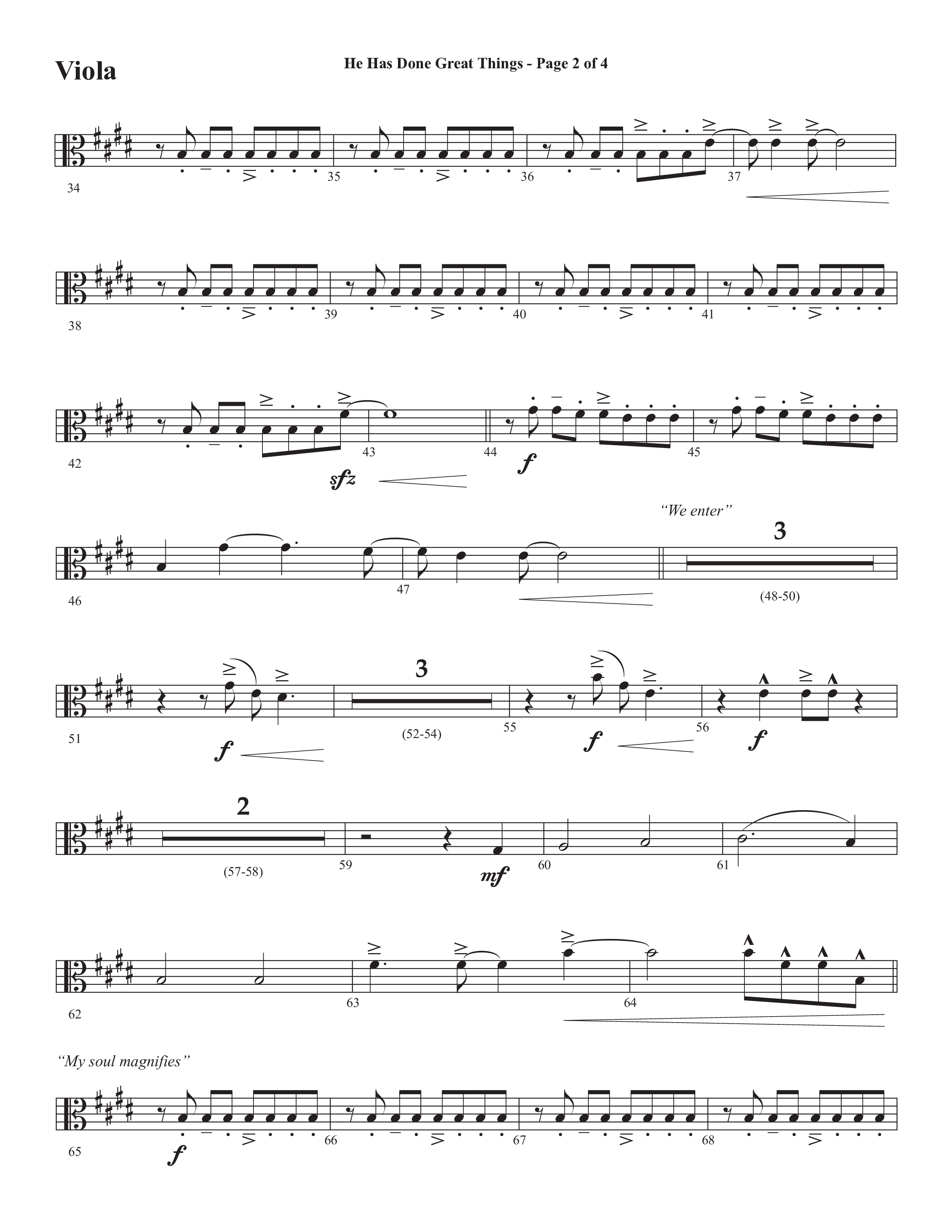 He Has Done Great Things (The Magnificat) (Choral Anthem SATB) Viola (Semsen Music / Arr. John Bolin / Orch. Cliff Duren)