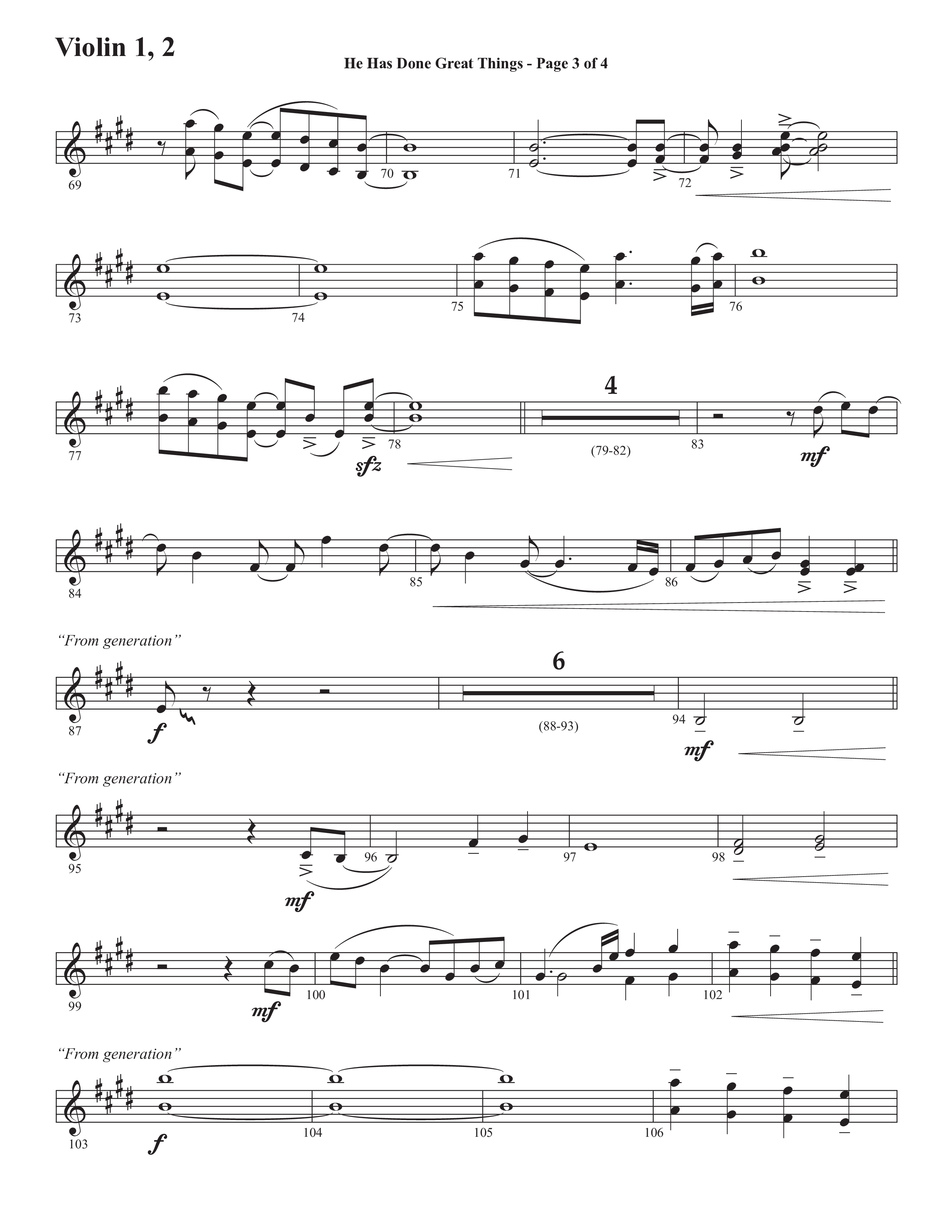 He Has Done Great Things (The Magnificat) (Choral Anthem SATB) Violin 1/2 (Semsen Music / Arr. John Bolin / Orch. Cliff Duren)