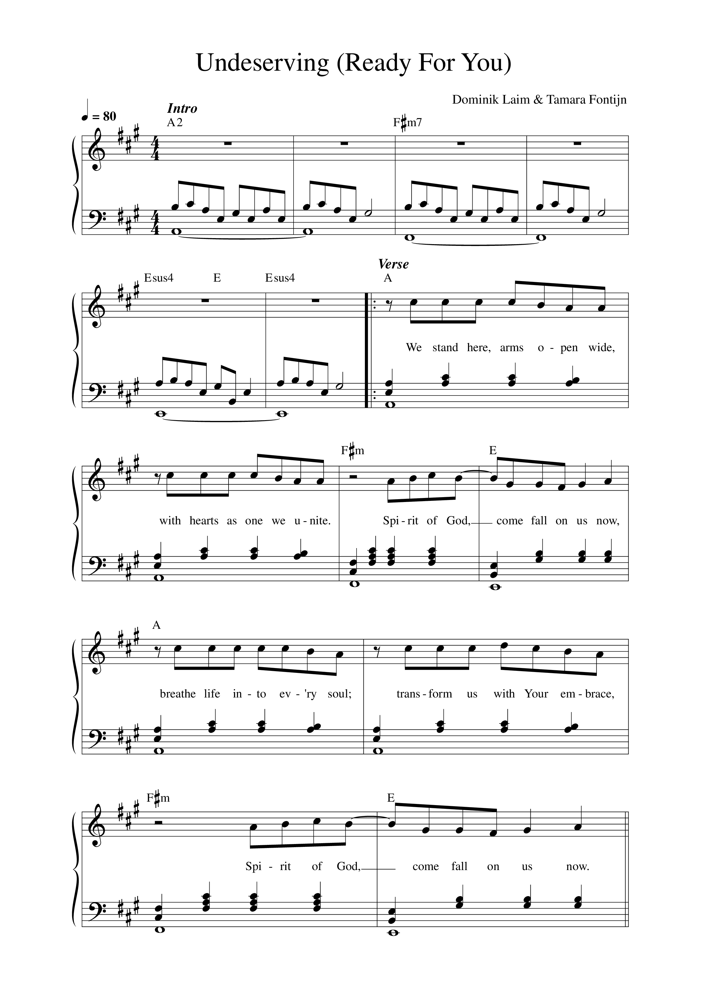 Undeserving (Ready For You) Lead Sheet Melody (ICF Worship / Dominik Laim)