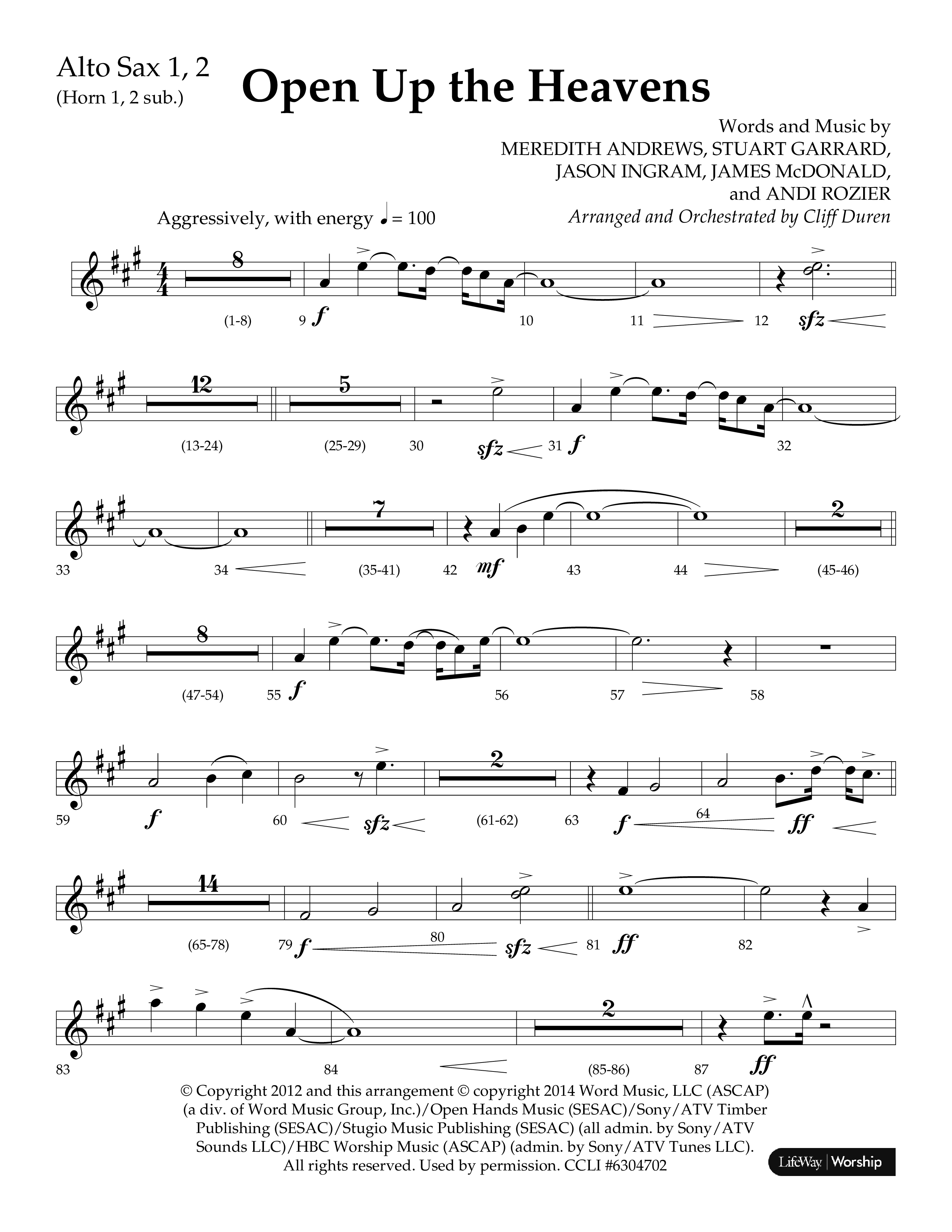 Open Up The Heavens (Choral Anthem SATB) Alto Sax 1/2 (Lifeway Choral / Arr. Cliff Duren)