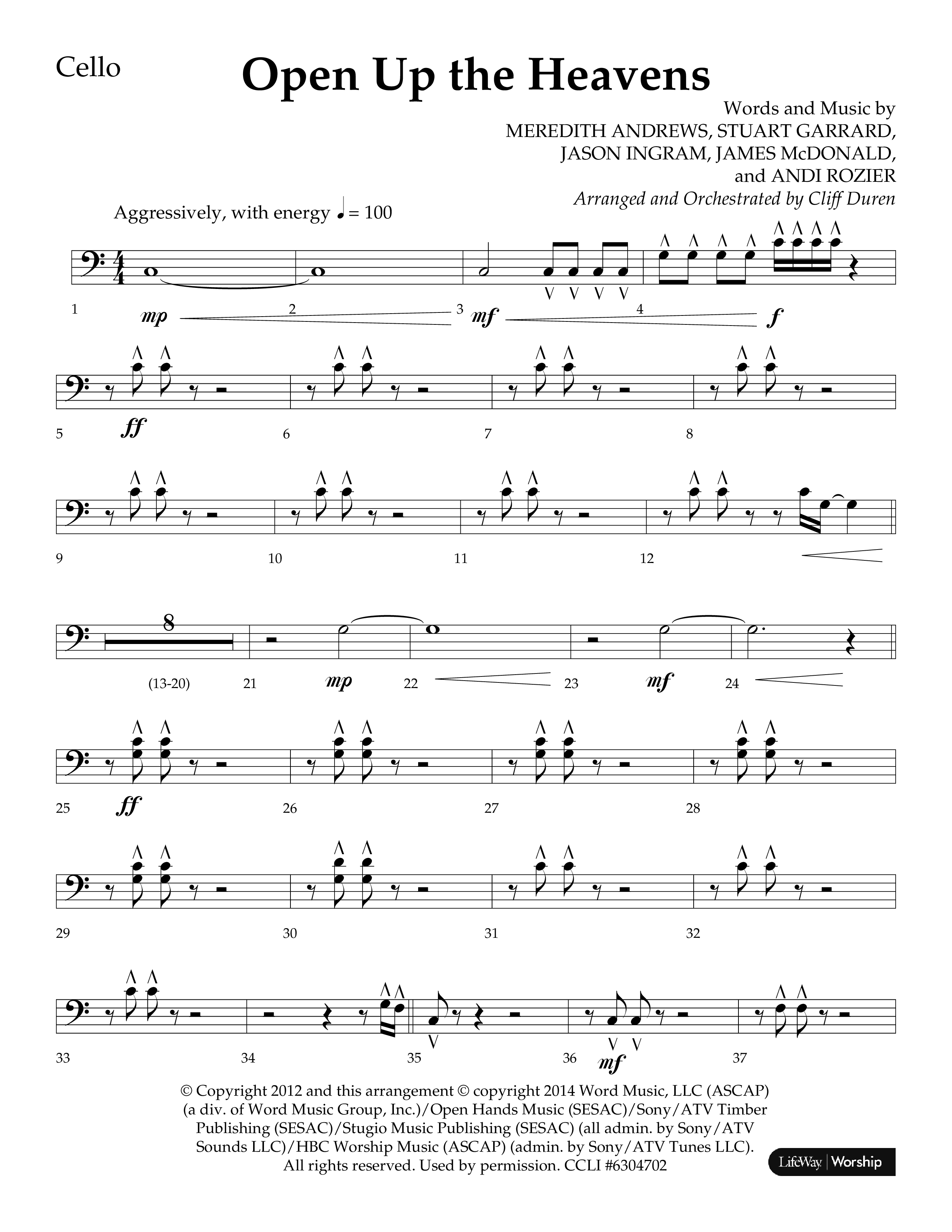Open Up The Heavens (Choral Anthem SATB) Cello (Lifeway Choral / Arr. Cliff Duren)