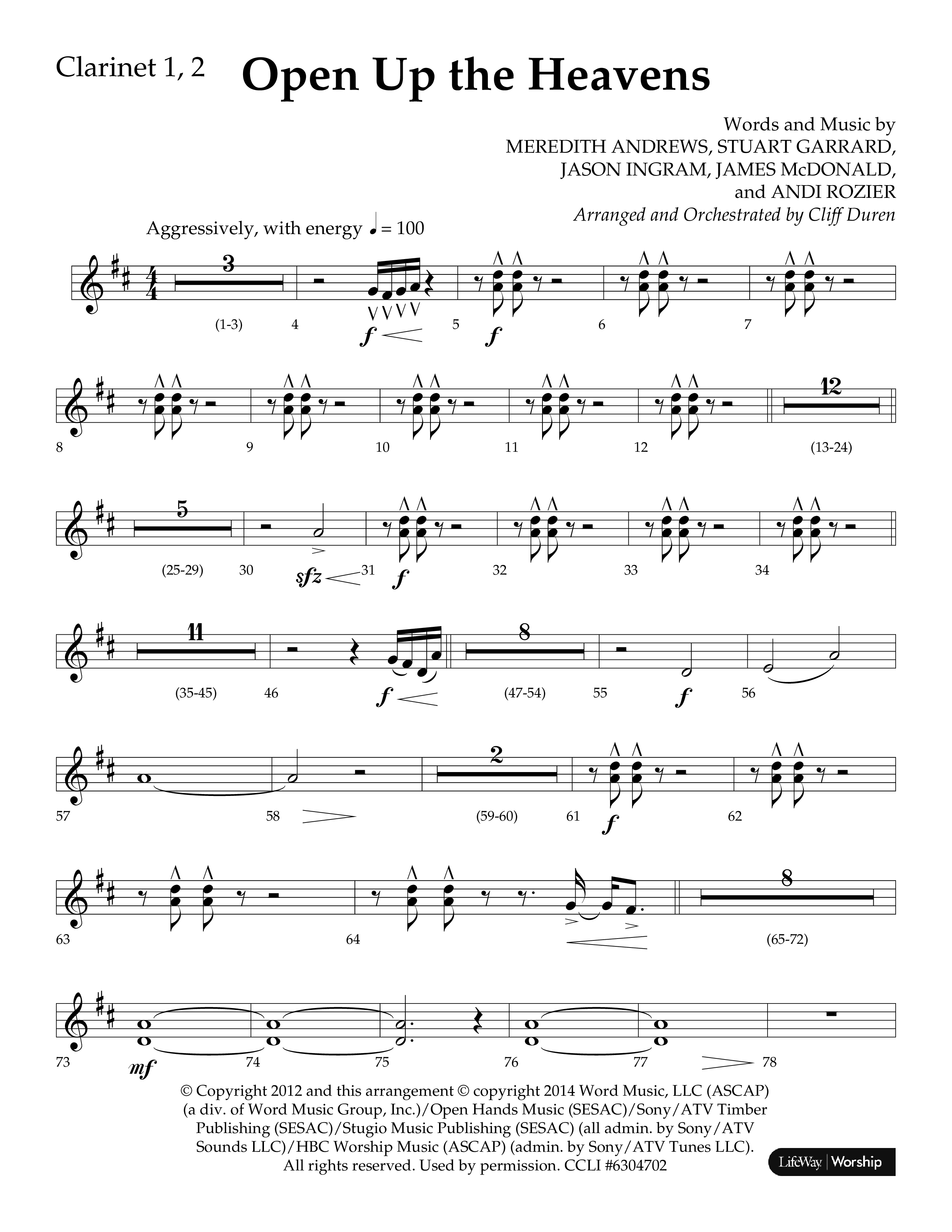 Open Up The Heavens (Choral Anthem SATB) Clarinet 1/2 (Lifeway Choral / Arr. Cliff Duren)