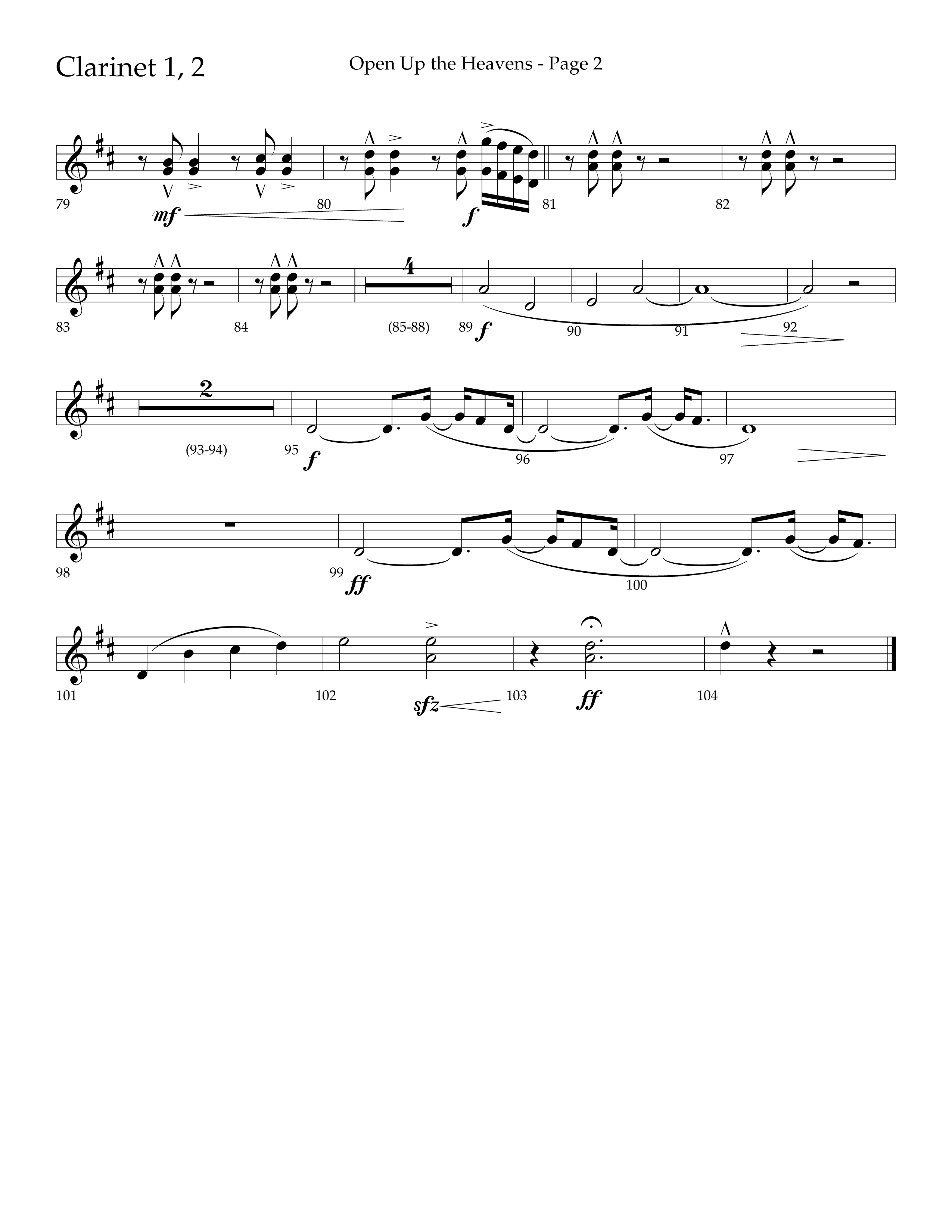 Open Up The Heavens (Choral Anthem SATB) Clarinet 1/2 (Lifeway Choral / Arr. Cliff Duren)
