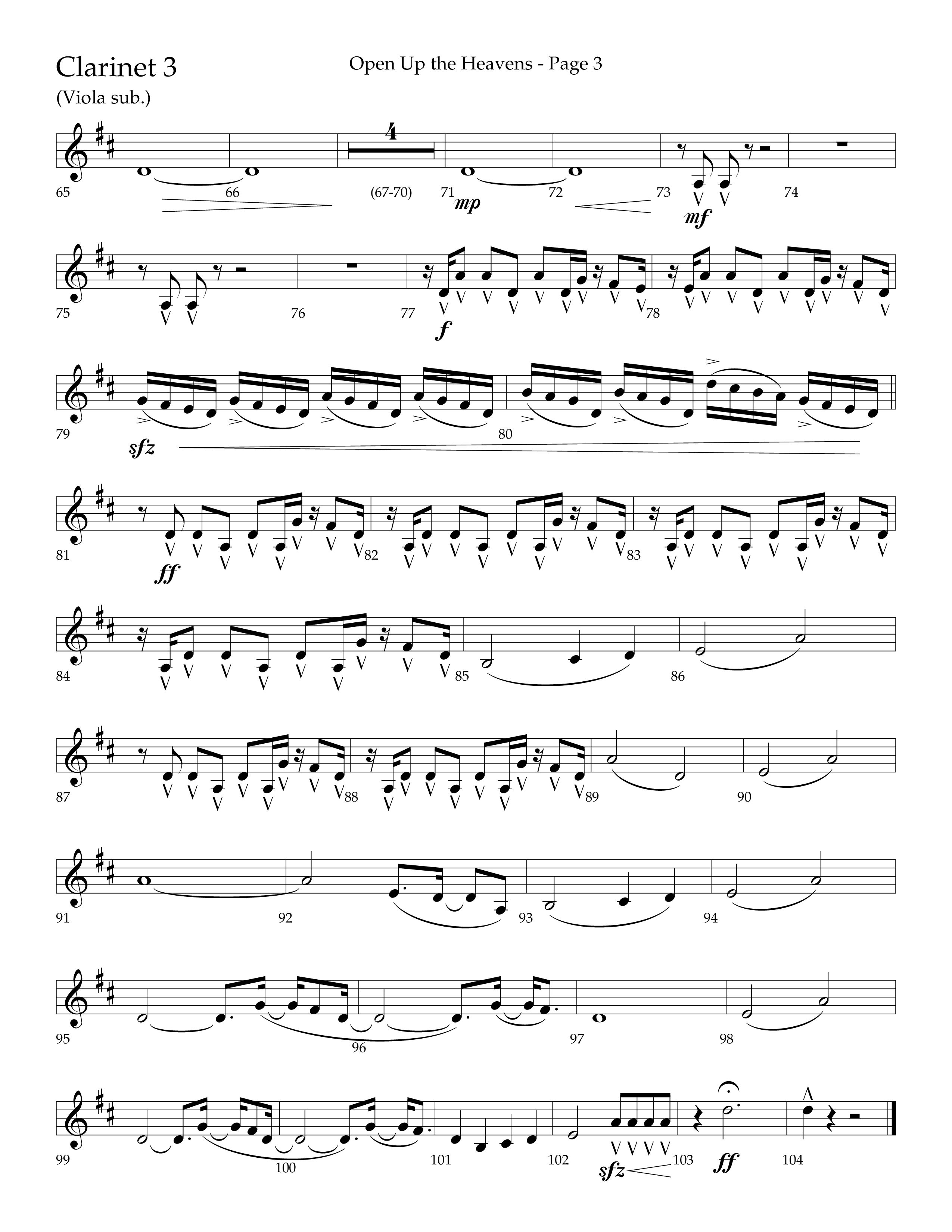 Open Up The Heavens (Choral Anthem SATB) Clarinet 3 (Lifeway Choral / Arr. Cliff Duren)