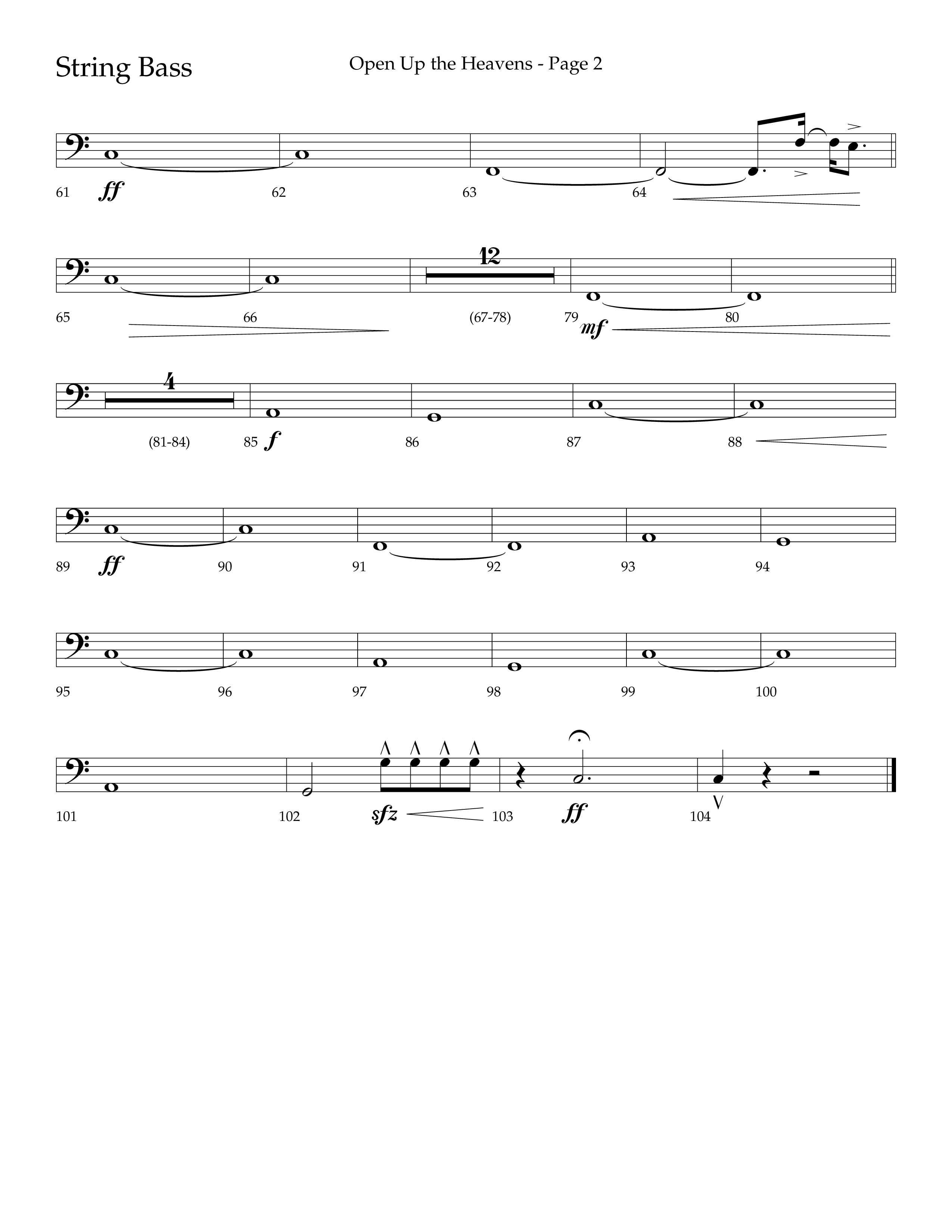 Open Up The Heavens (Choral Anthem SATB) String Bass (Lifeway Choral / Arr. Cliff Duren)