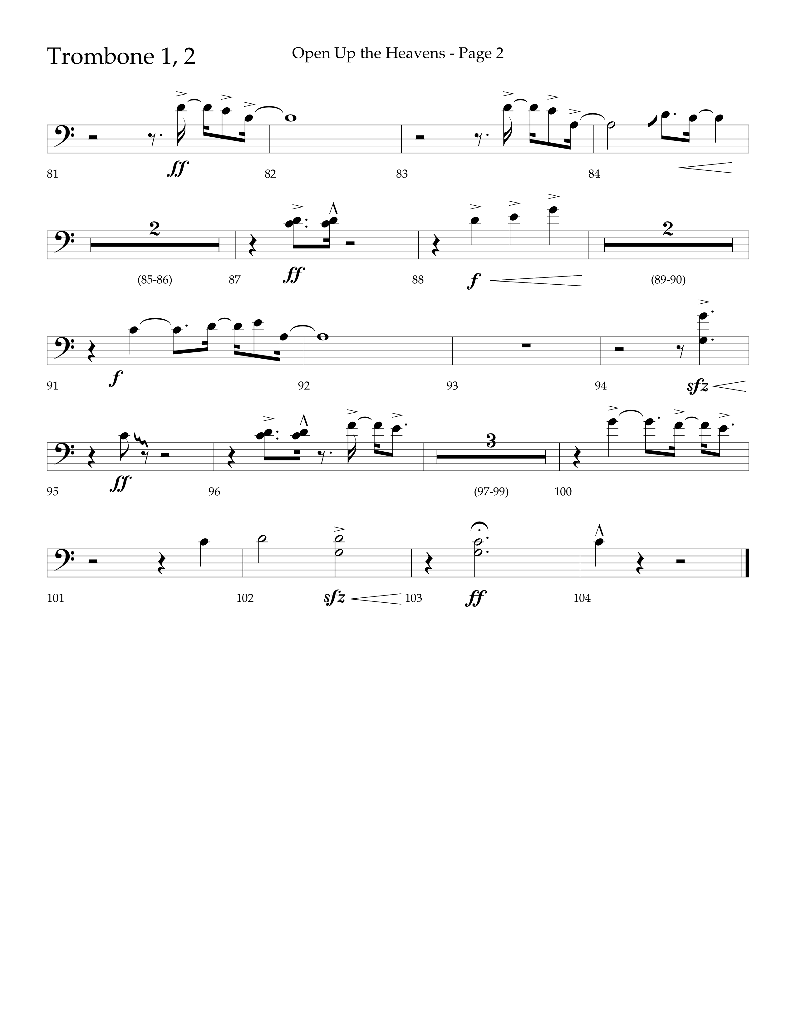 Open Up The Heavens (Choral Anthem SATB) Trombone 1/2 (Lifeway Choral / Arr. Cliff Duren)