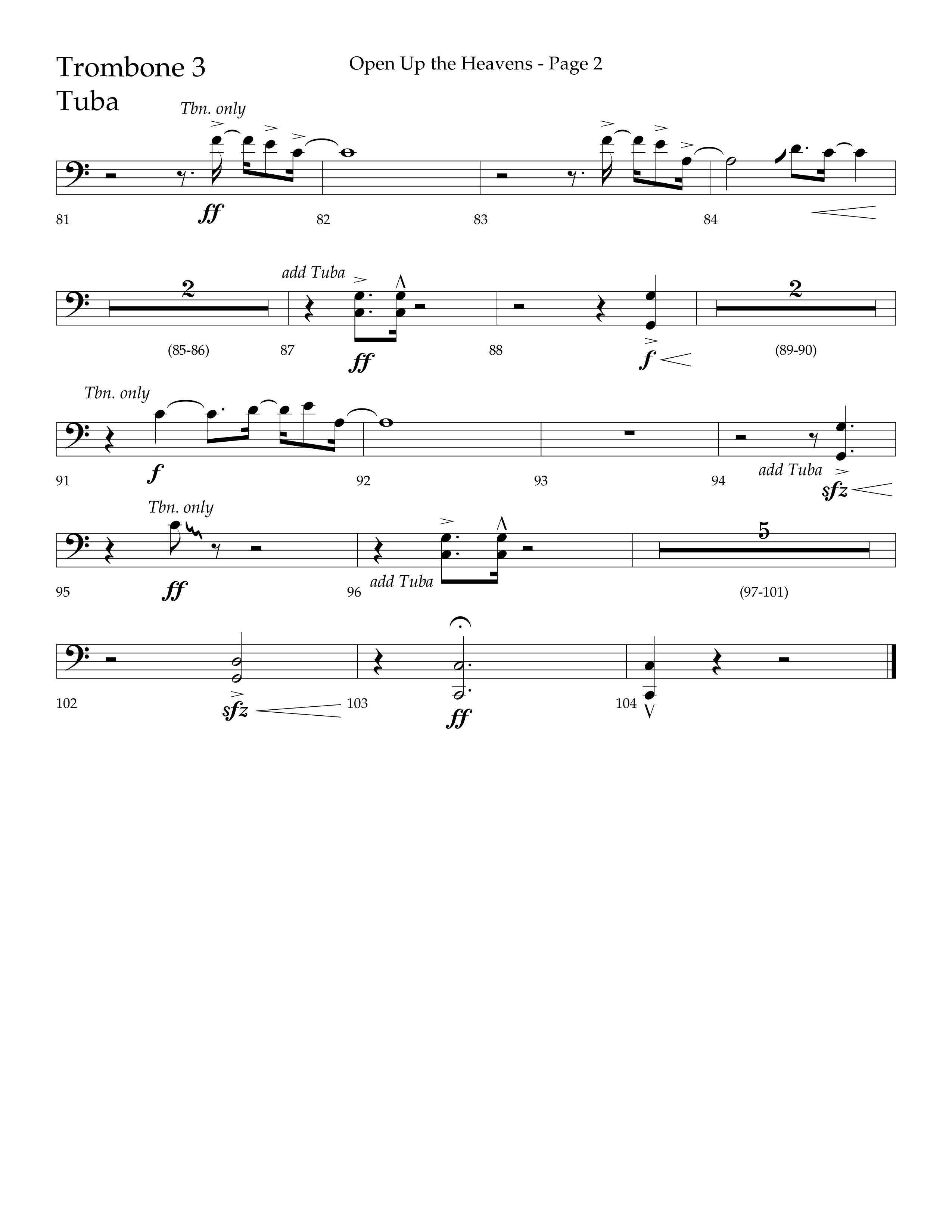 Open Up The Heavens (Choral Anthem SATB) Trombone 3/Tuba (Lifeway Choral / Arr. Cliff Duren)