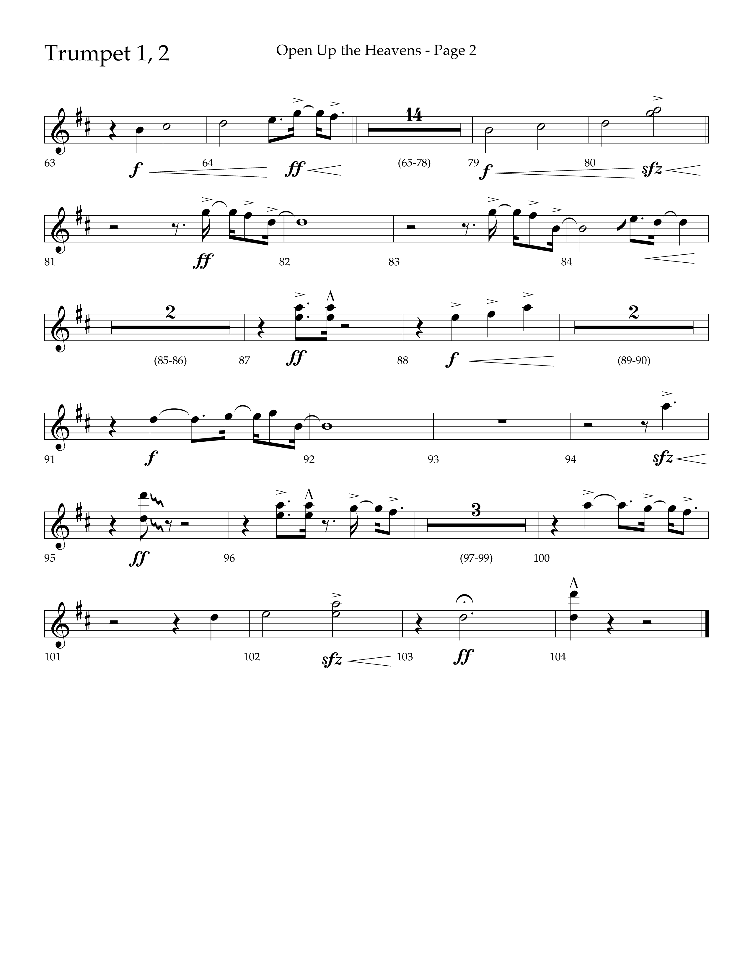 Open Up The Heavens (Choral Anthem SATB) Trumpet 1,2 (Lifeway Choral / Arr. Cliff Duren)