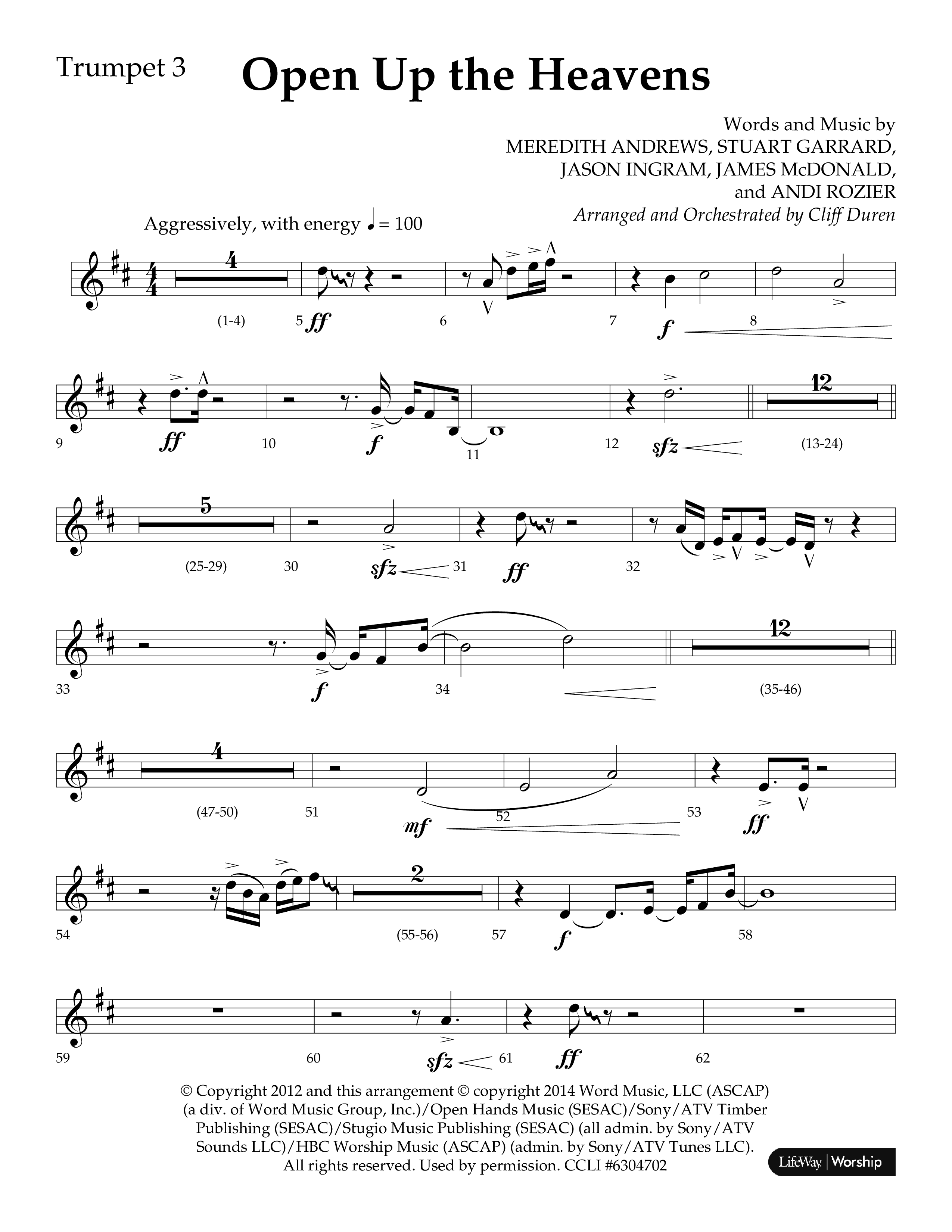 Open Up The Heavens (Choral Anthem SATB) Trumpet 3 (Lifeway Choral / Arr. Cliff Duren)
