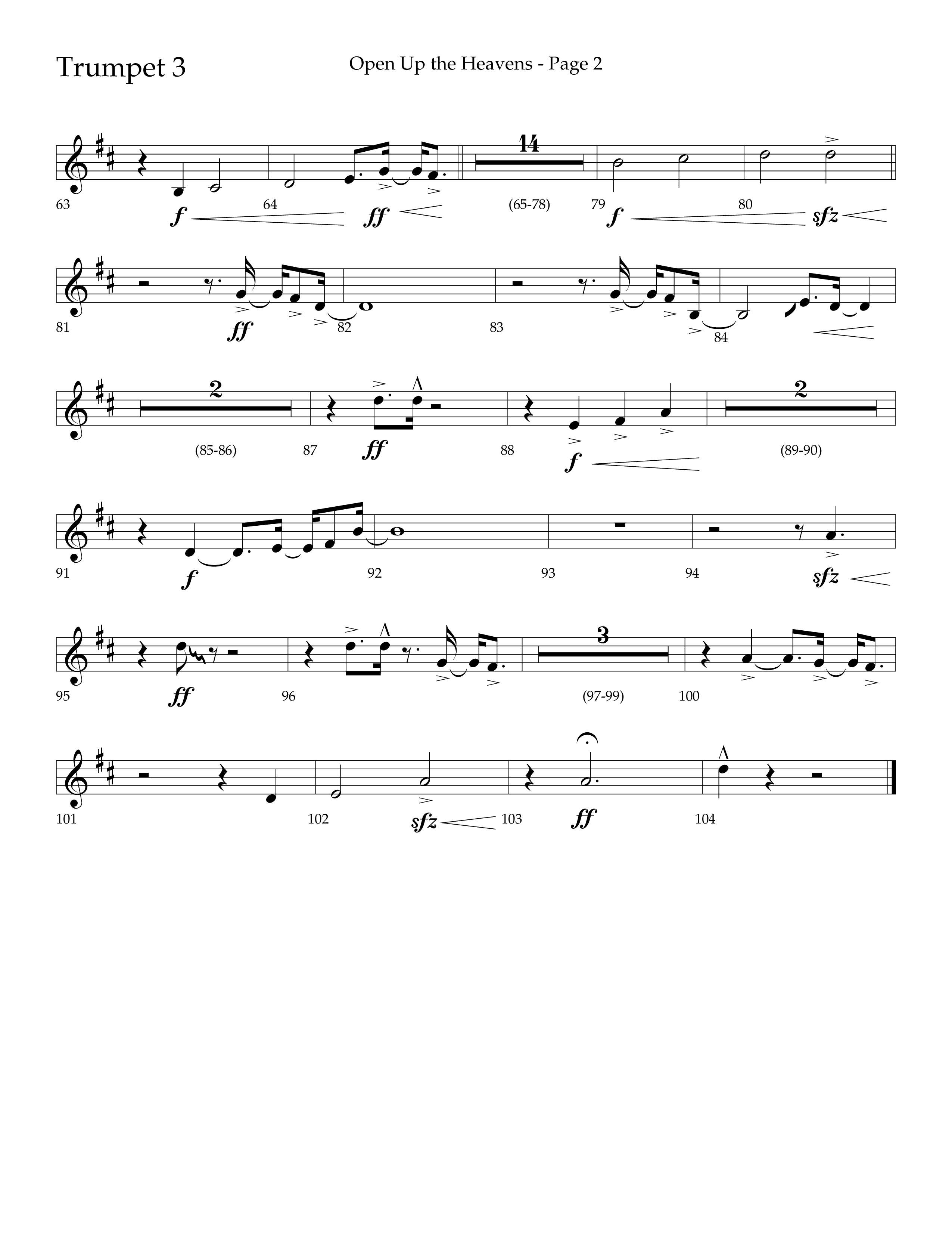 Open Up The Heavens (Choral Anthem SATB) Trumpet 3 (Lifeway Choral / Arr. Cliff Duren)