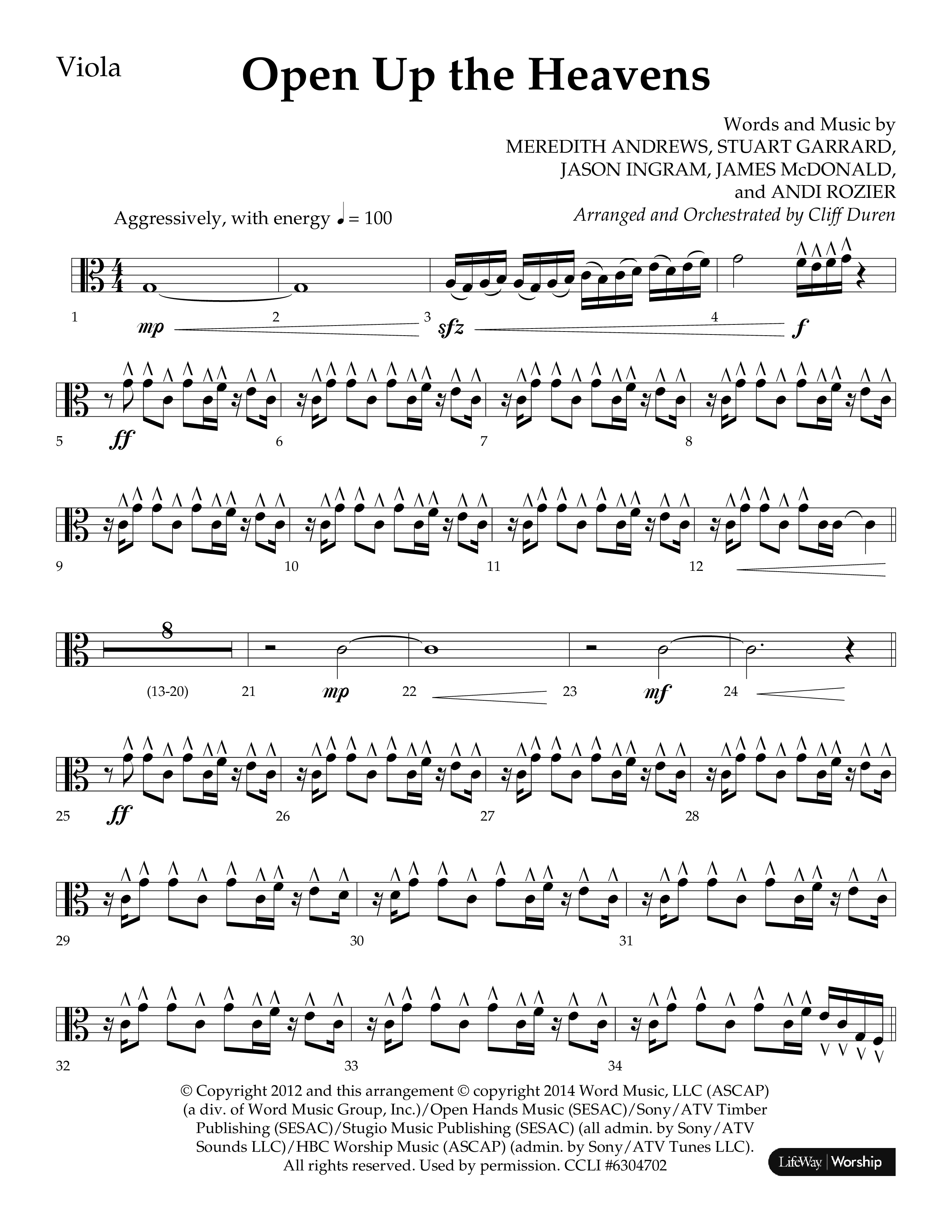 Open Up The Heavens (Choral Anthem SATB) Viola (Lifeway Choral / Arr. Cliff Duren)