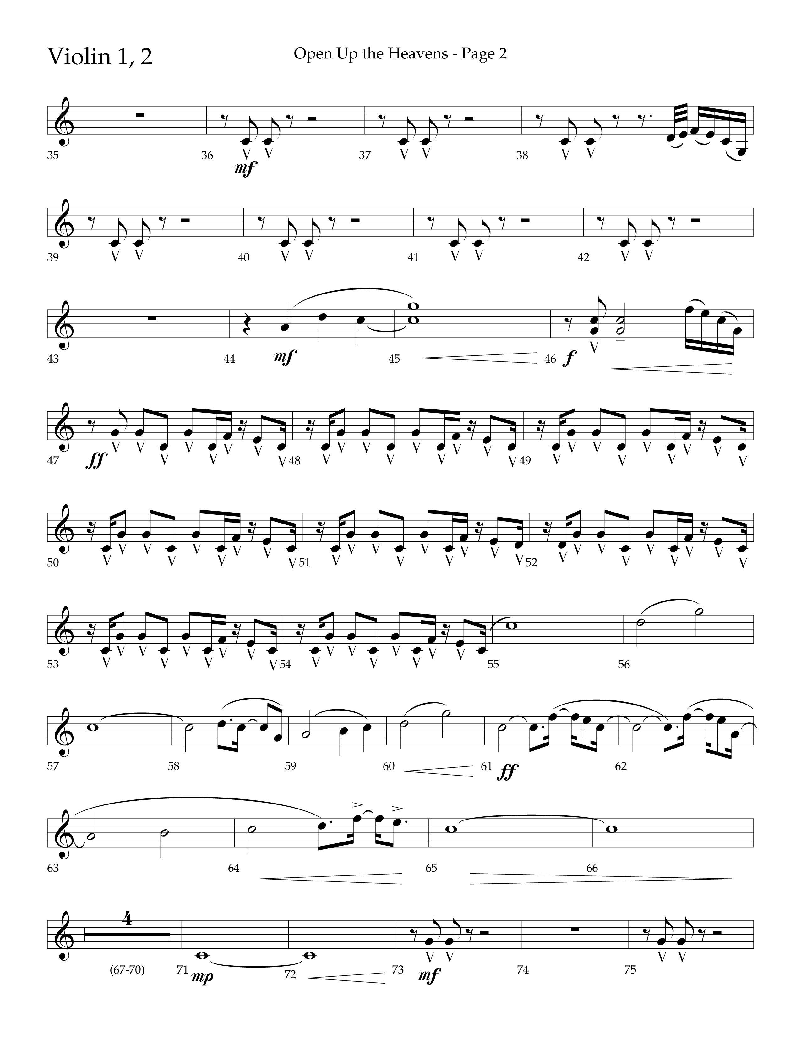 Open Up The Heavens (Choral Anthem SATB) Violin 1/2 (Lifeway Choral / Arr. Cliff Duren)