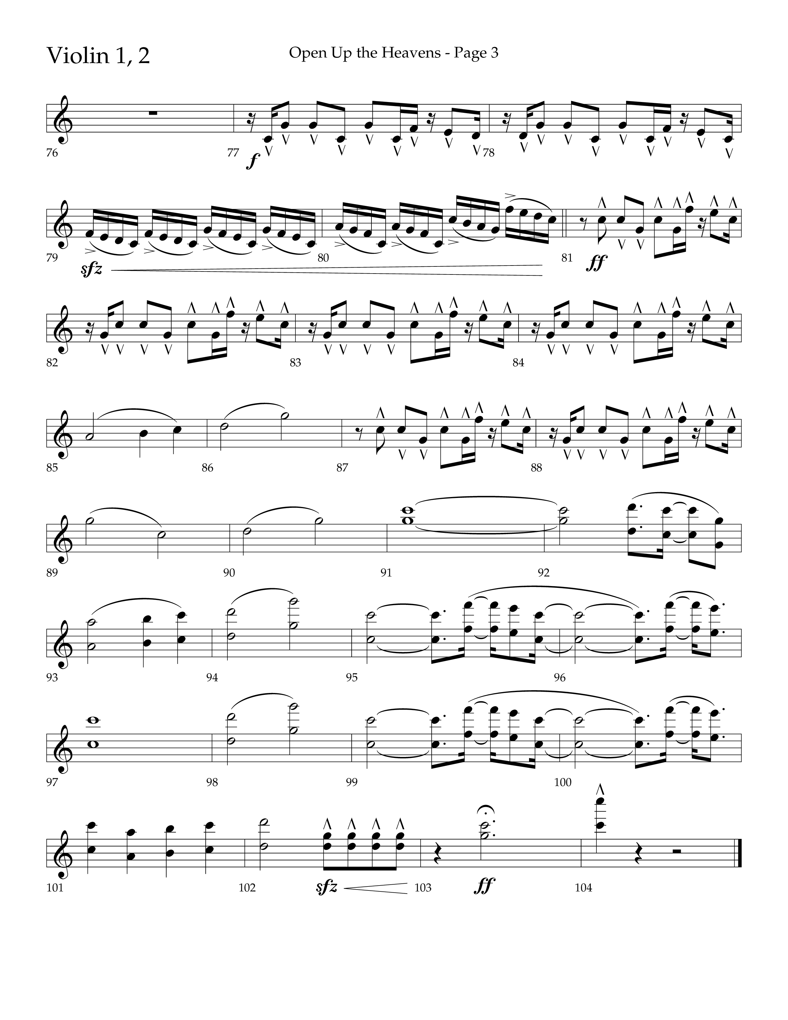 Open Up The Heavens (Choral Anthem SATB) Violin 1/2 (Lifeway Choral / Arr. Cliff Duren)