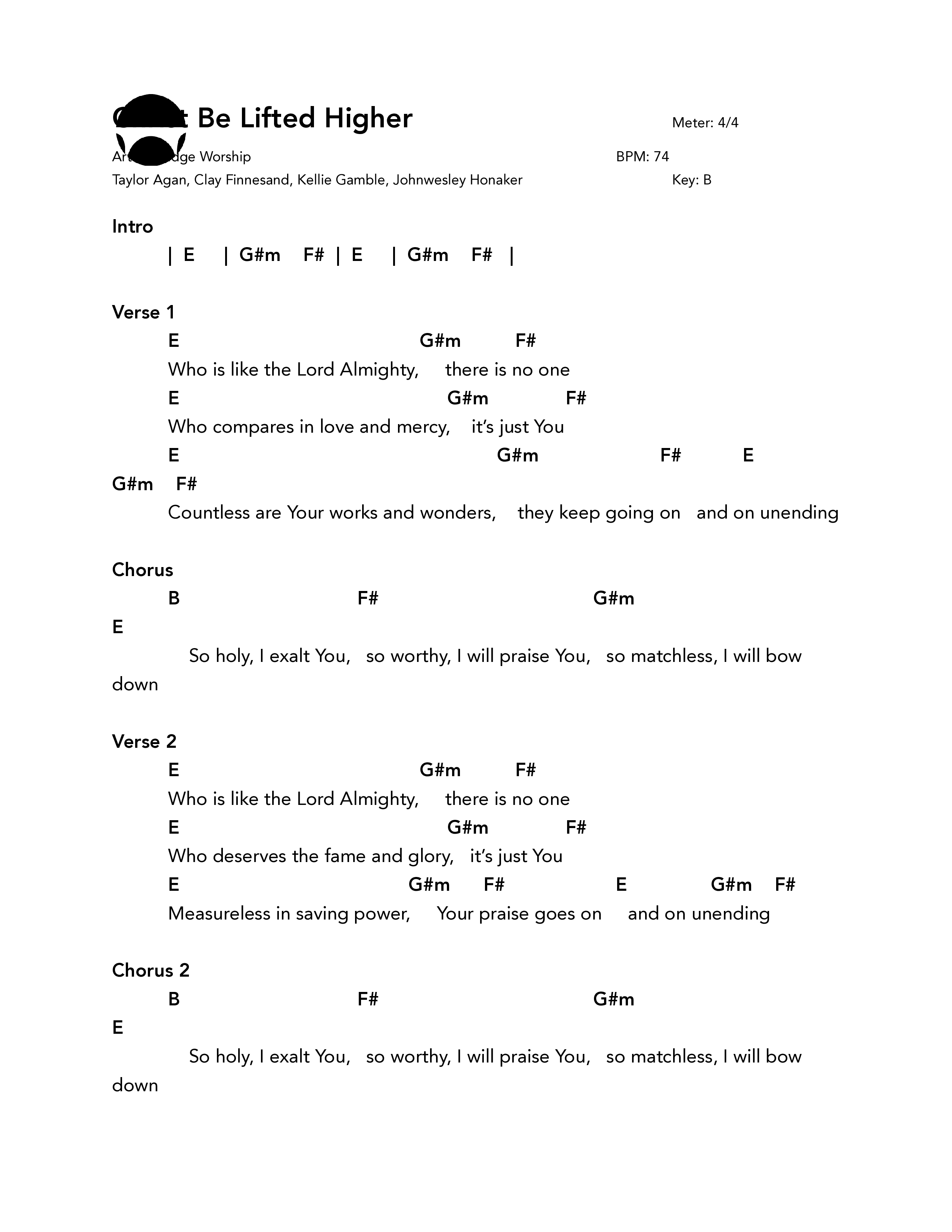 Christ Be Lifted Higher (Reimagined) Chord Chart (Bridge Worship)