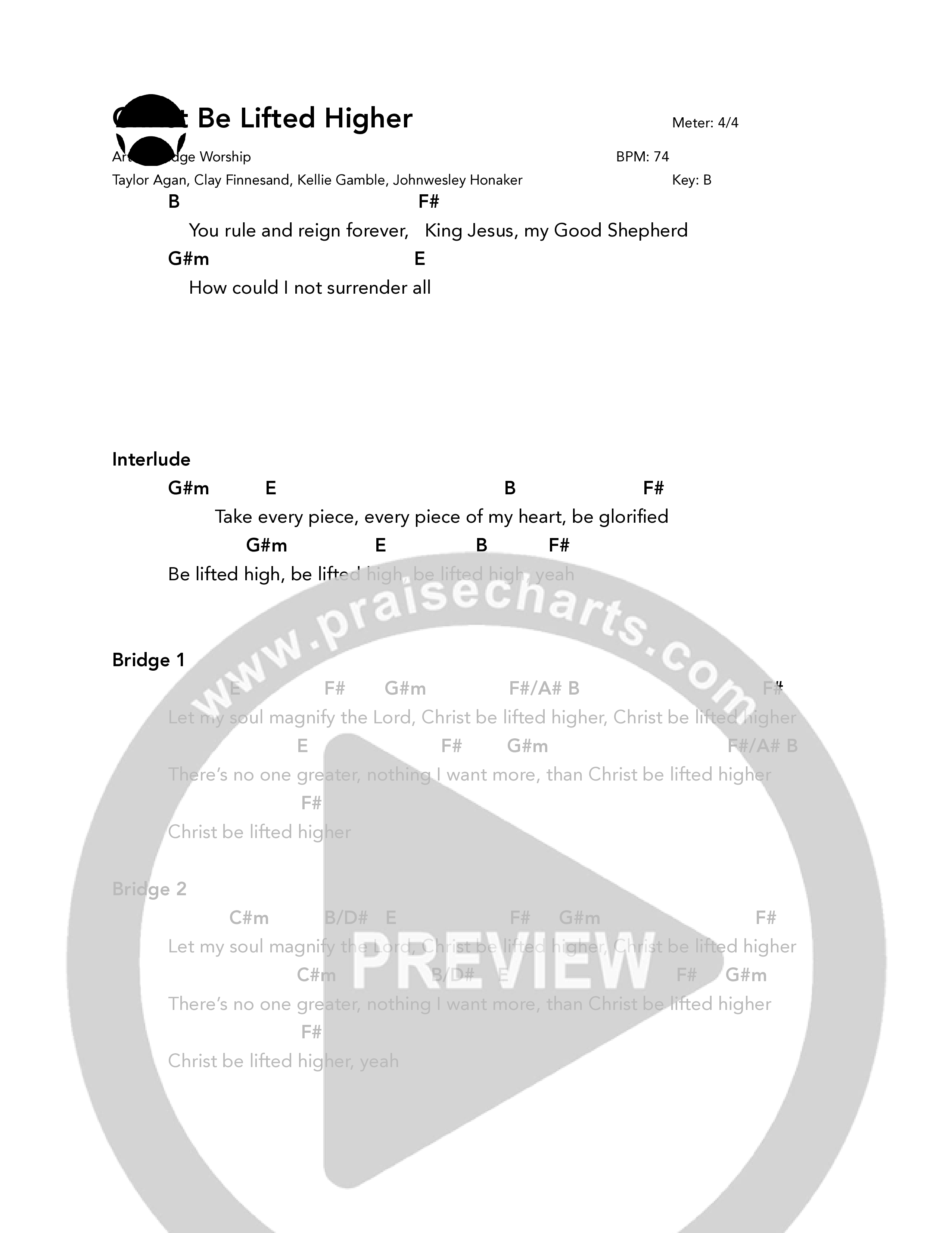 Christ Be Lifted Higher (Reimagined) Chord Chart (Bridge Worship)