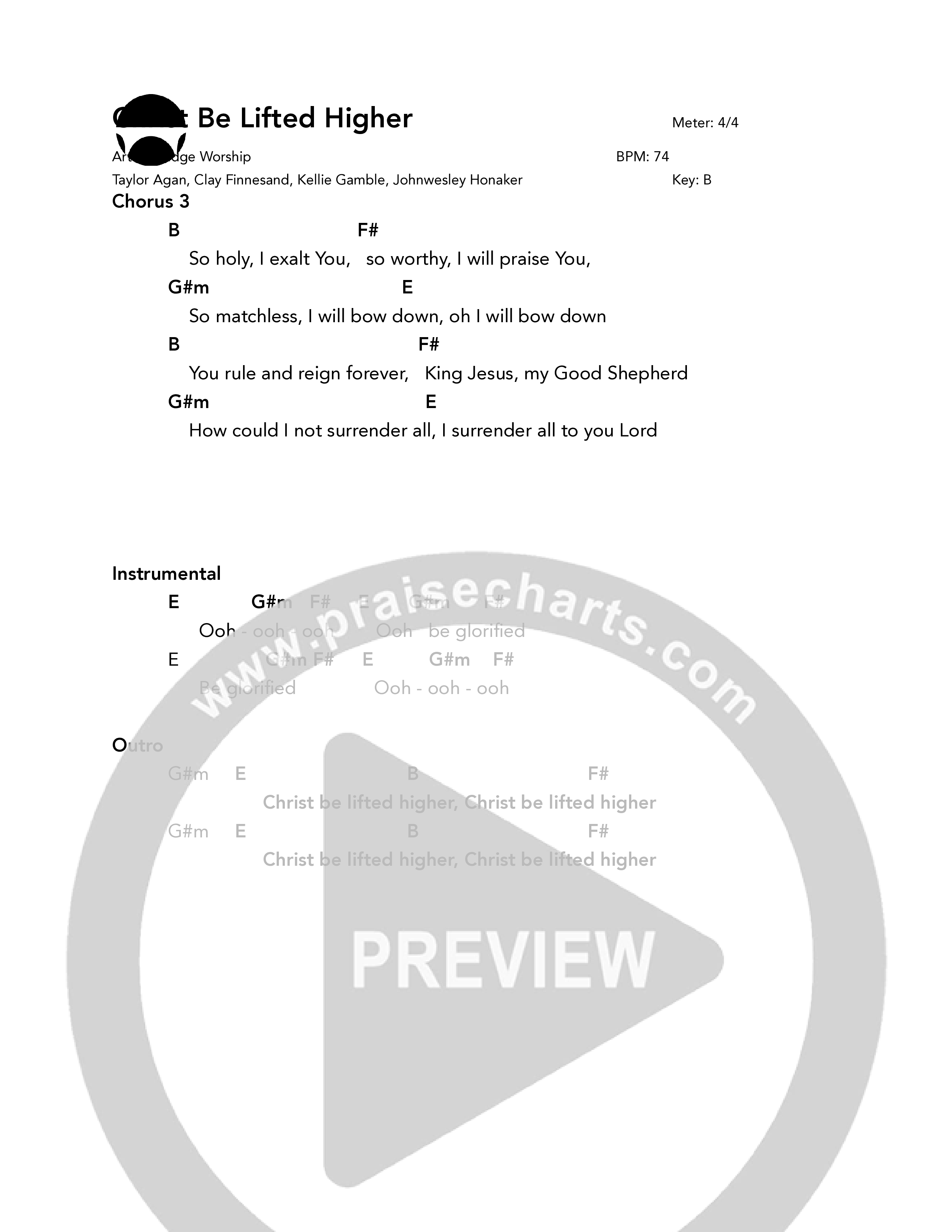 Christ Be Lifted Higher (Reimagined) Chord Chart (Bridge Worship)