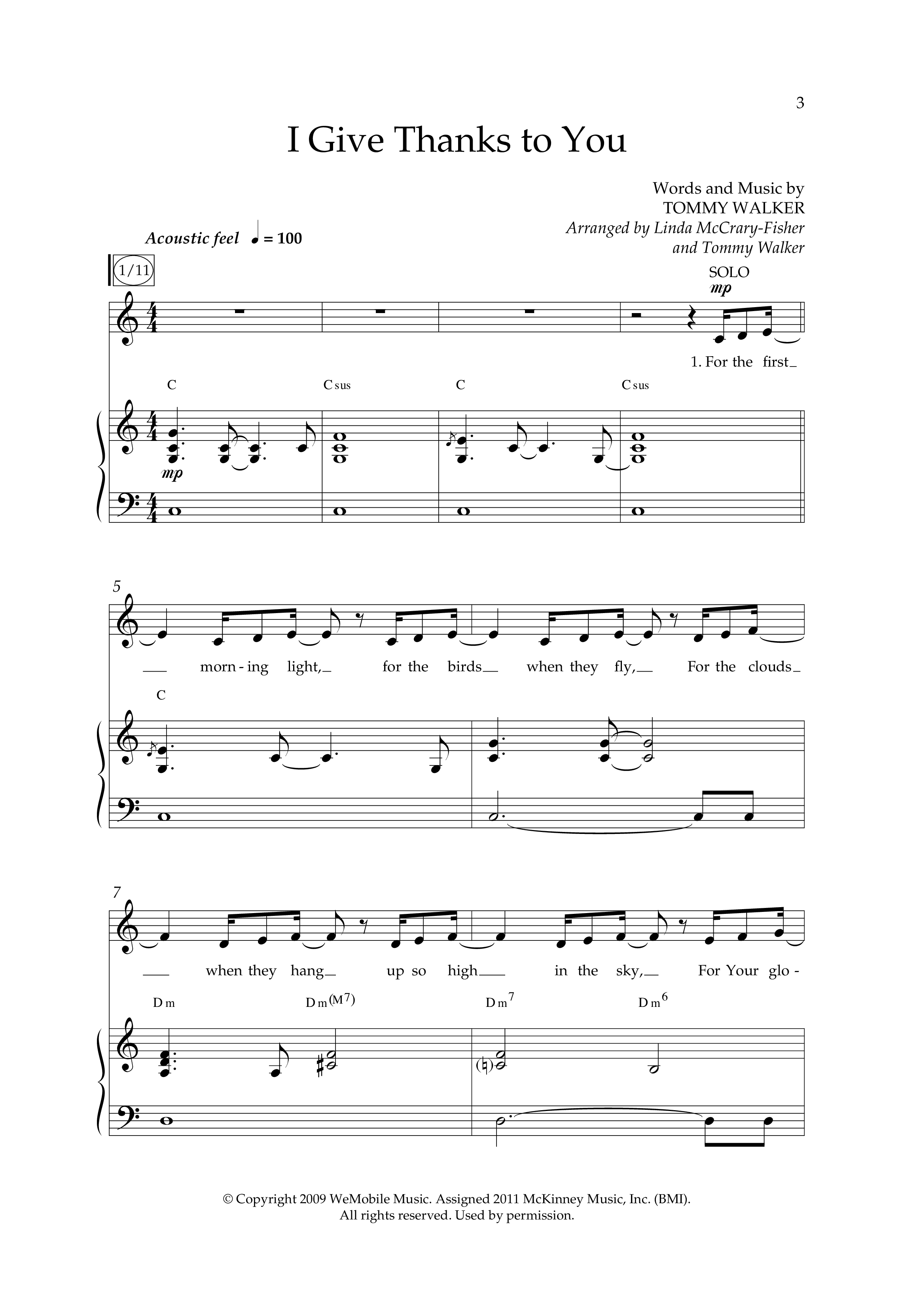 I Give Thanks To You (Choral Anthem SATB) Anthem (SATB/Piano) (Lifeway Choral / Arr. Linda McCrary-Fisher / Arr. Tommy Walker / Arr. Danny Zaloudik)
