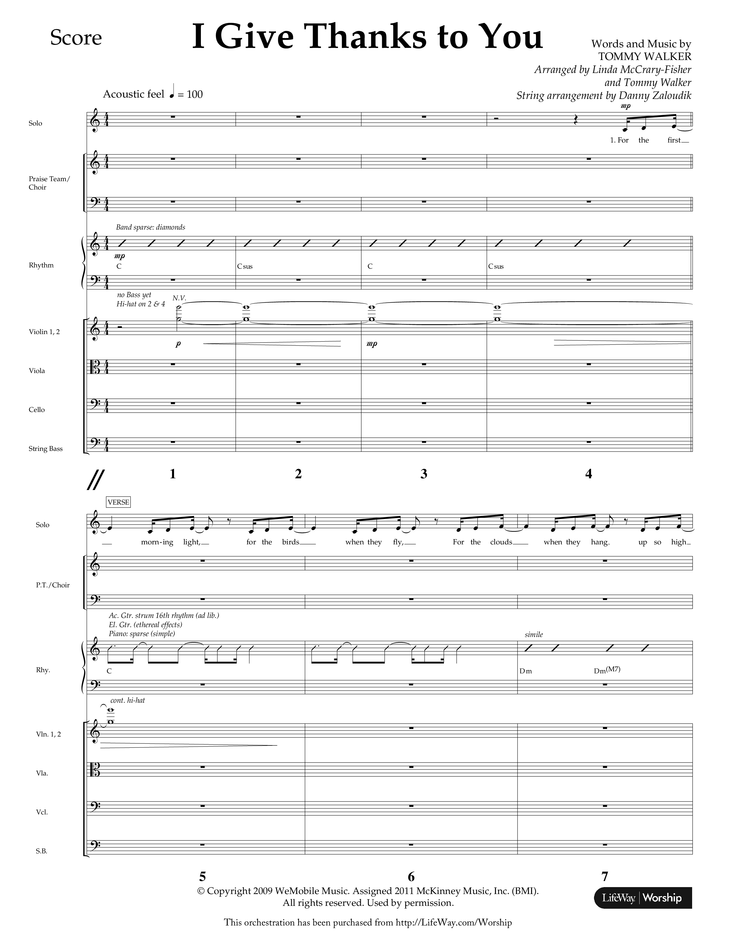 I Give Thanks To You (Choral Anthem SATB) Conductor's Score (Lifeway Choral / Arr. Linda McCrary-Fisher / Arr. Tommy Walker / Arr. Danny Zaloudik)