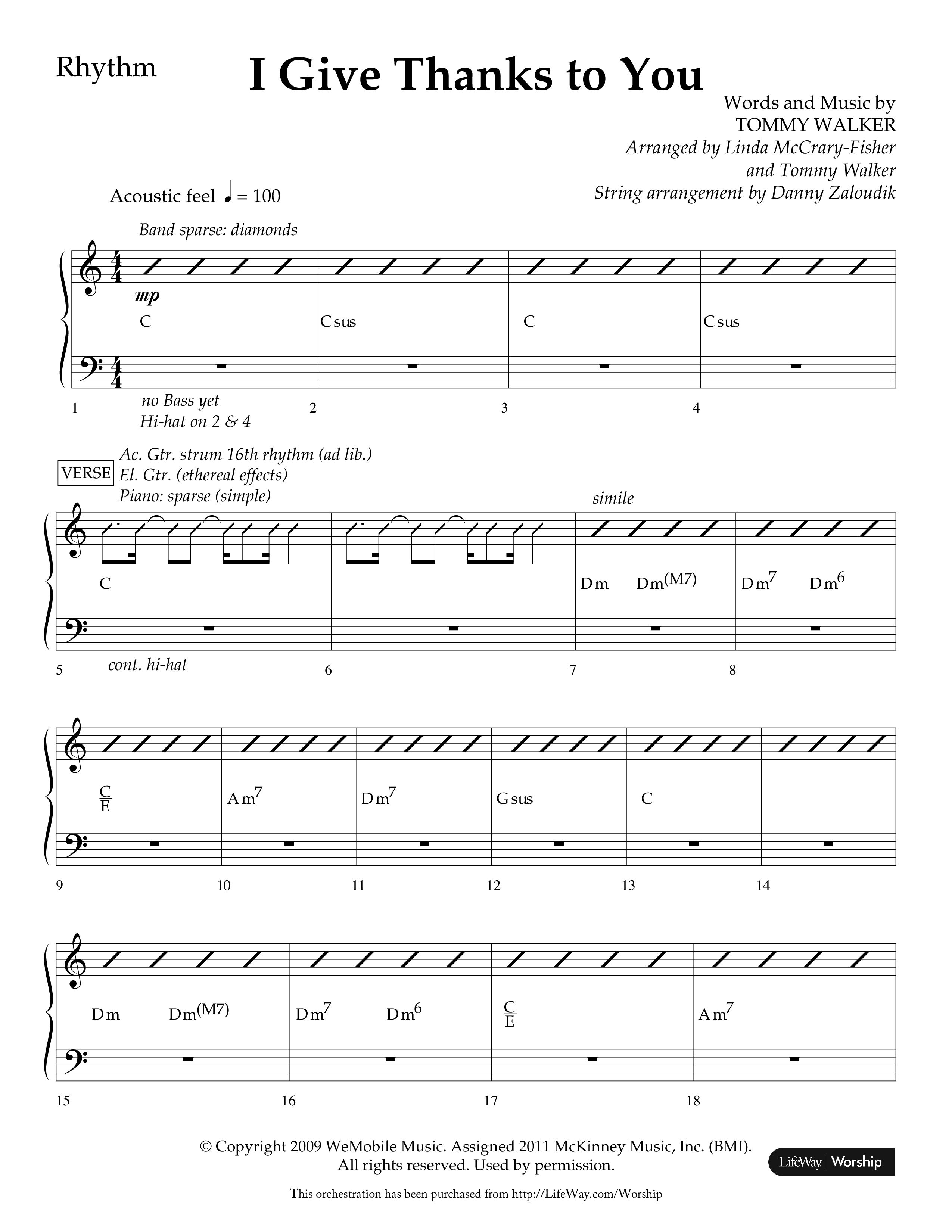 I Give Thanks To You (Choral Anthem SATB) Rhythm Chart (Lifeway Choral / Arr. Linda McCrary-Fisher / Arr. Tommy Walker / Arr. Danny Zaloudik)