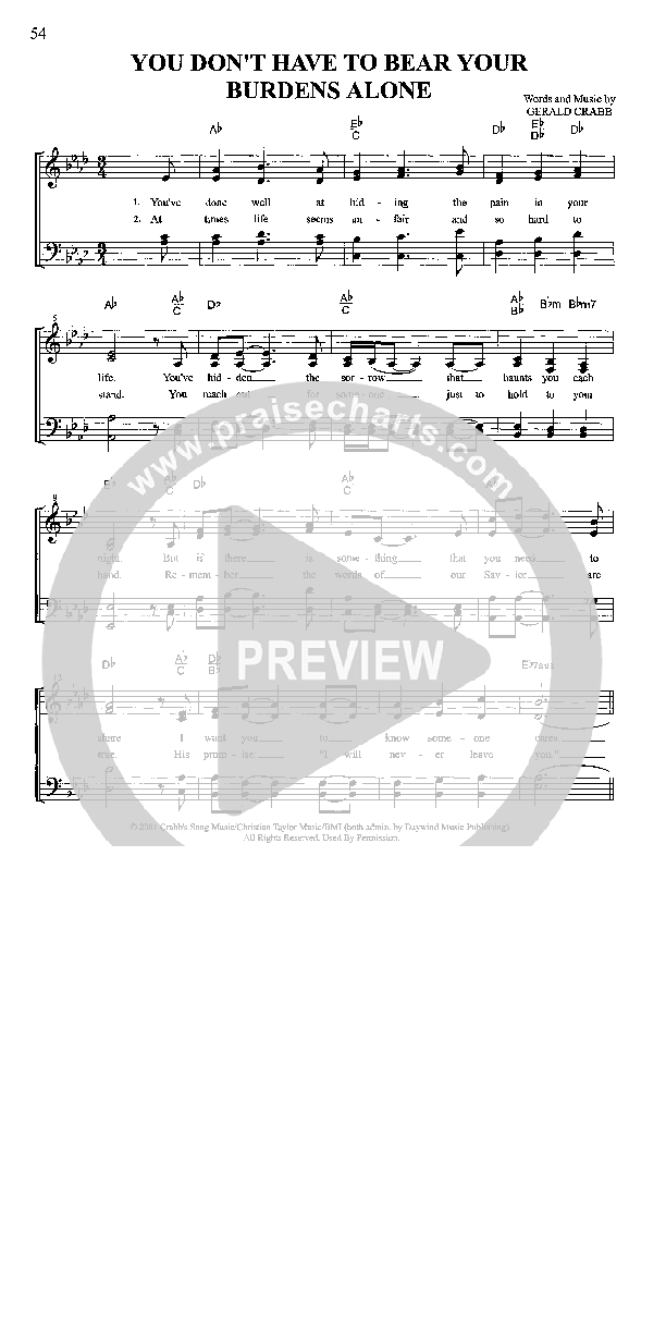 You Don't Have To Bear Your Burdens Alone Lead Sheet (Jessica King)