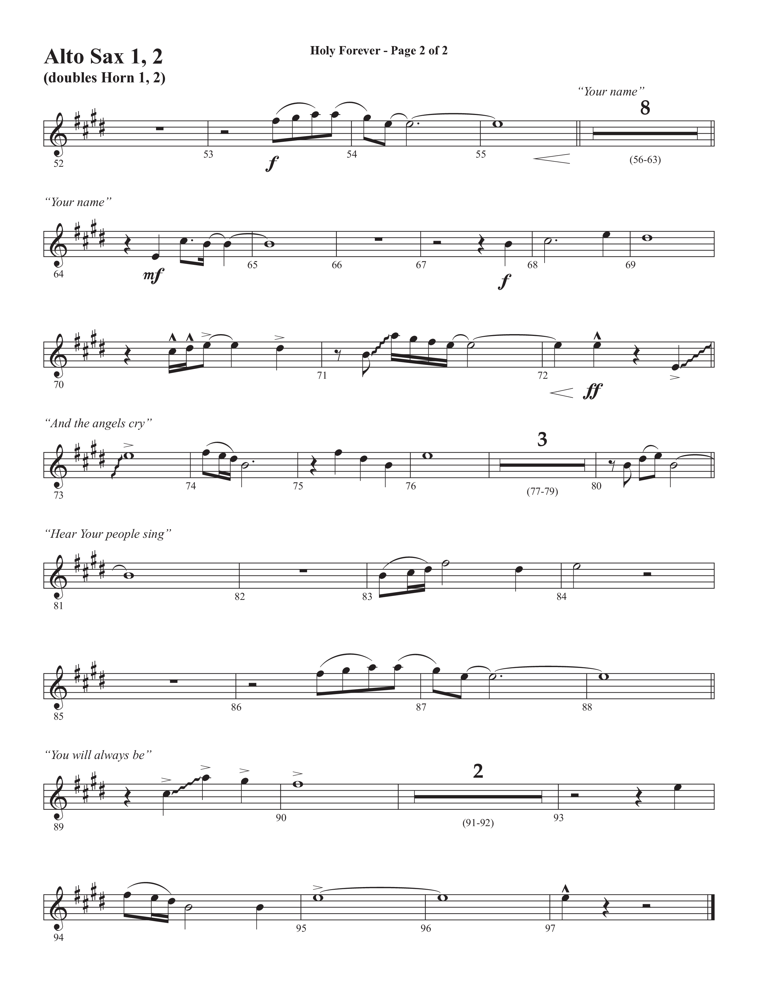 Holy Forever (Choral Anthem SATB) Alto Sax 1/2 (Semsen Music / Arr. Cliff Duren)