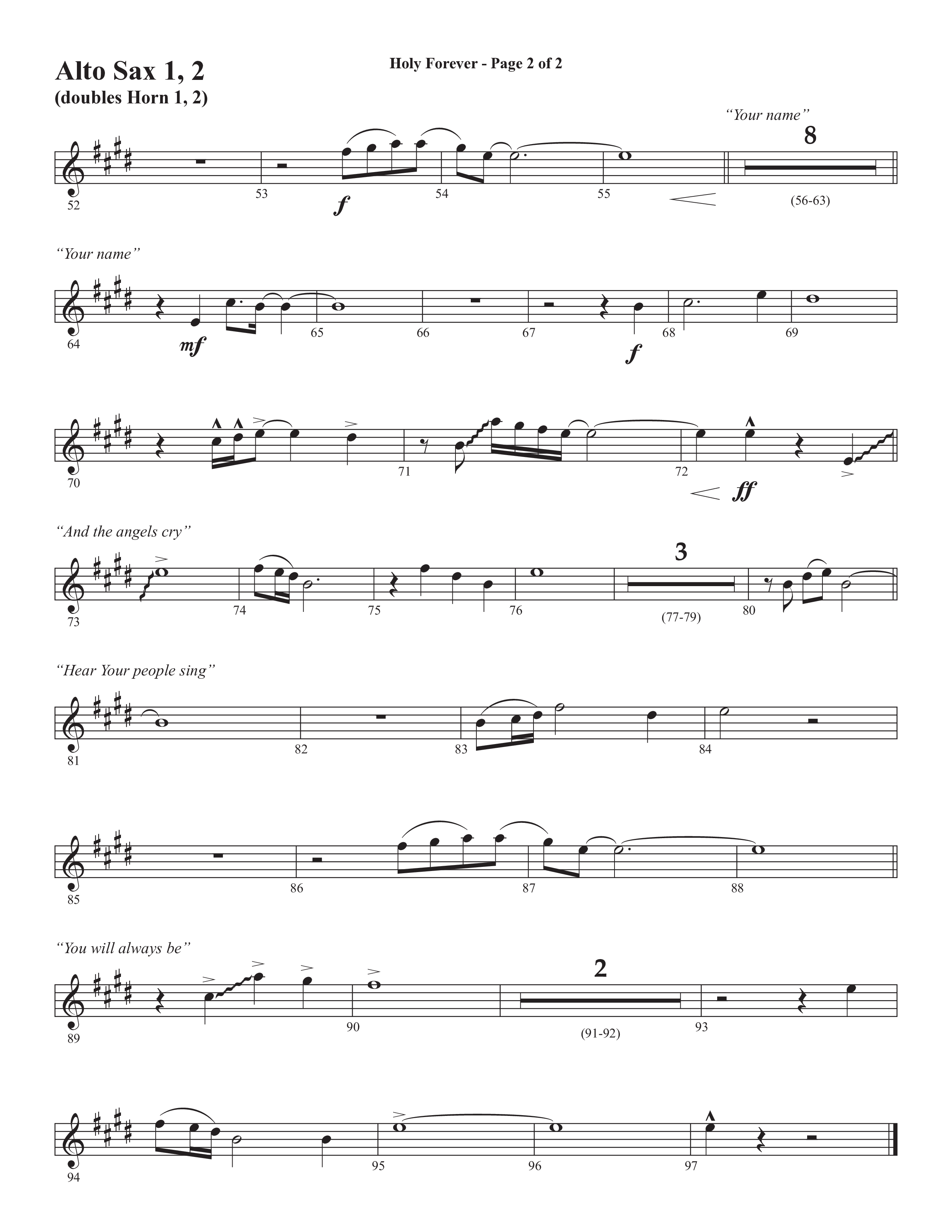 Holy Forever (Choral Anthem SATB) Alto Sax 1/2 (Semsen Music / Arr. Cliff Duren)