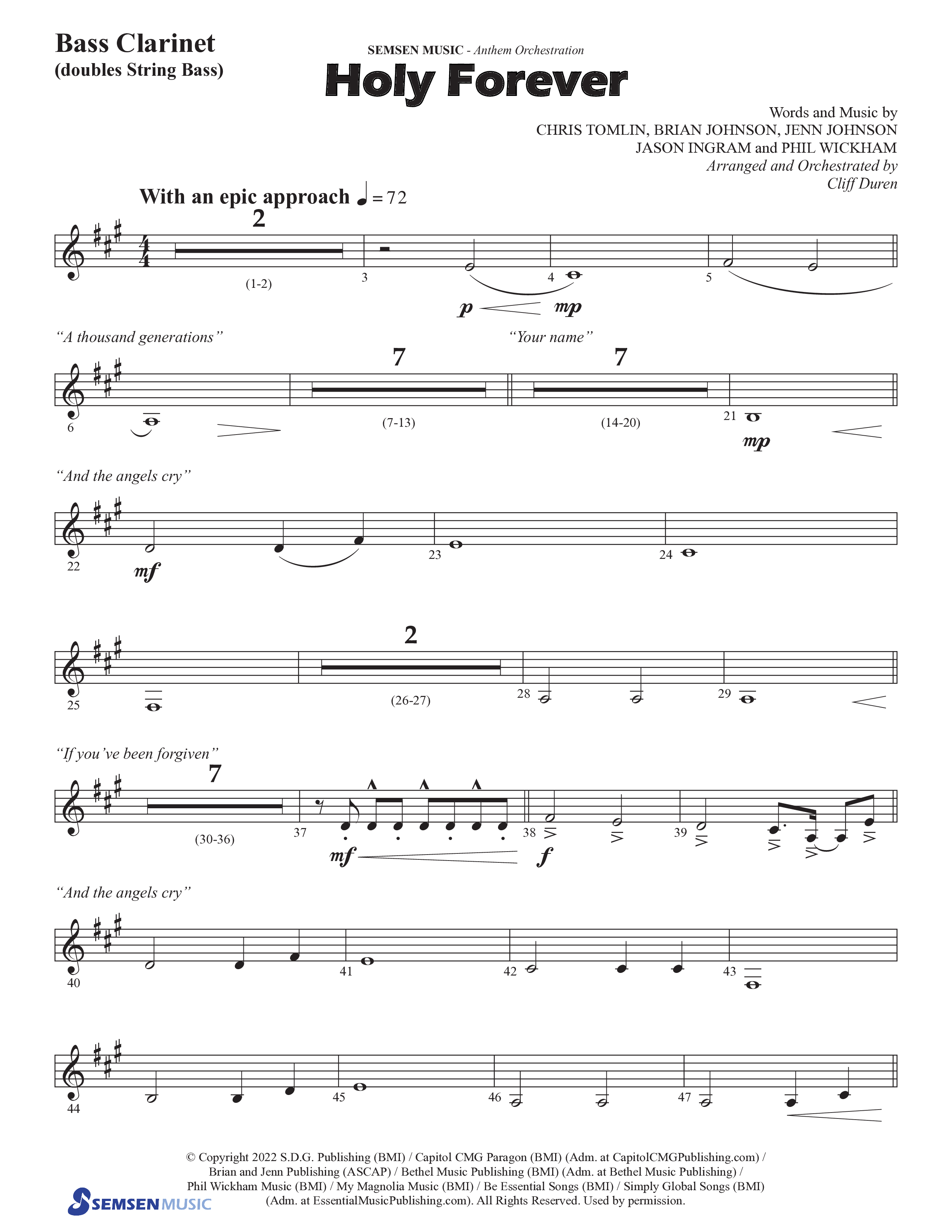 Holy Forever (Choral Anthem SATB) Bass Clarinet (Semsen Music / Arr. Cliff Duren)