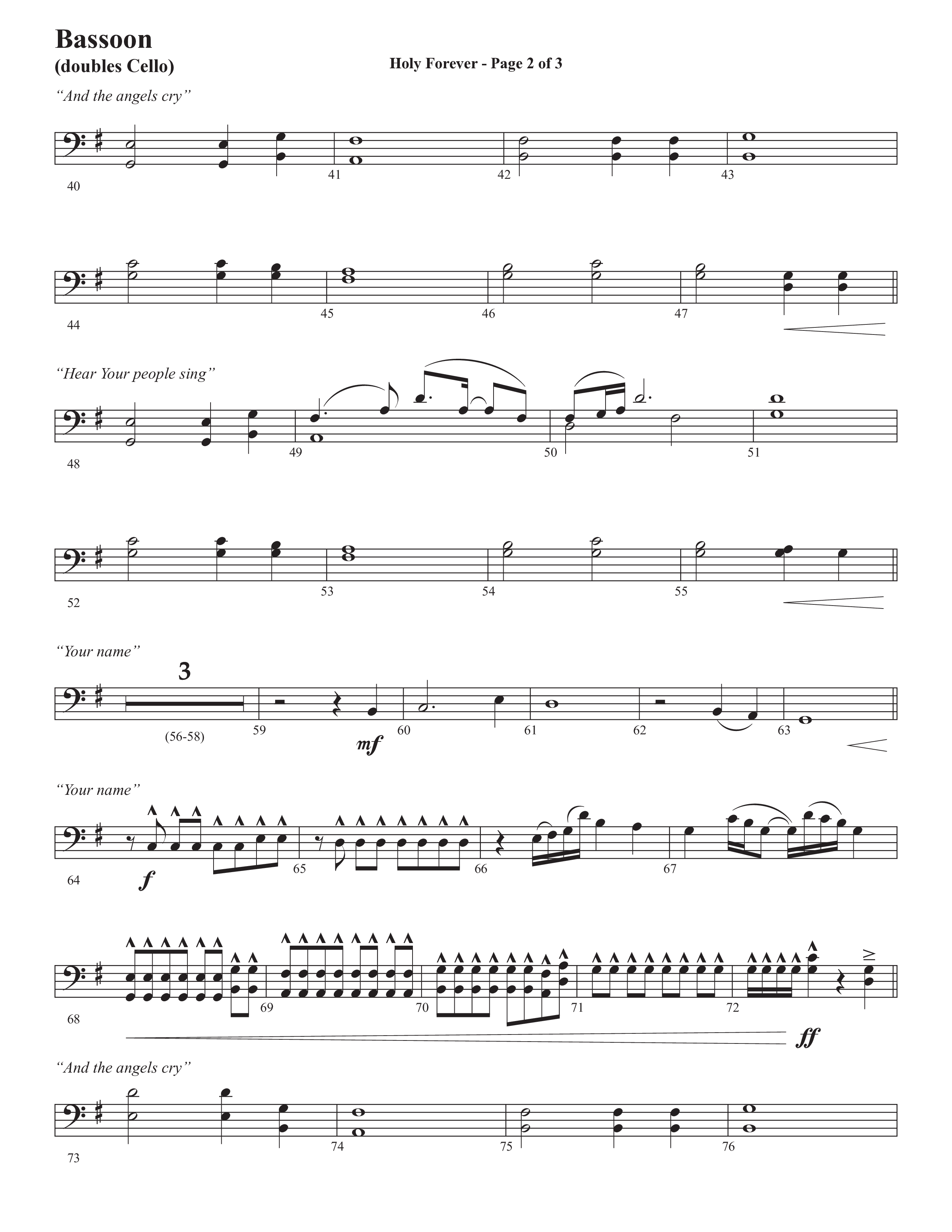 Holy Forever (Choral Anthem SATB) Bassoon (Semsen Music / Arr. Cliff Duren)
