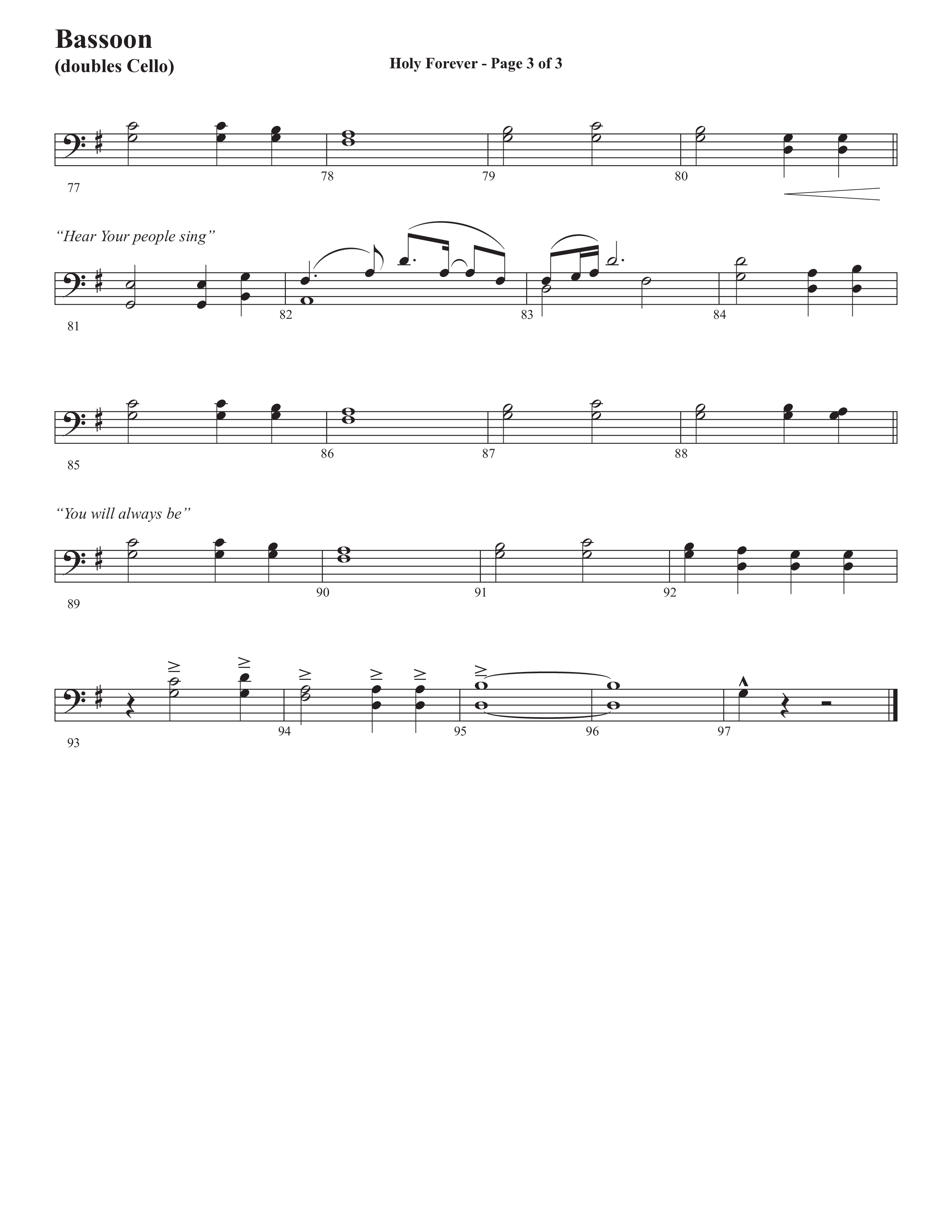 Holy Forever (Choral Anthem SATB) Bassoon (Semsen Music / Arr. Cliff Duren)