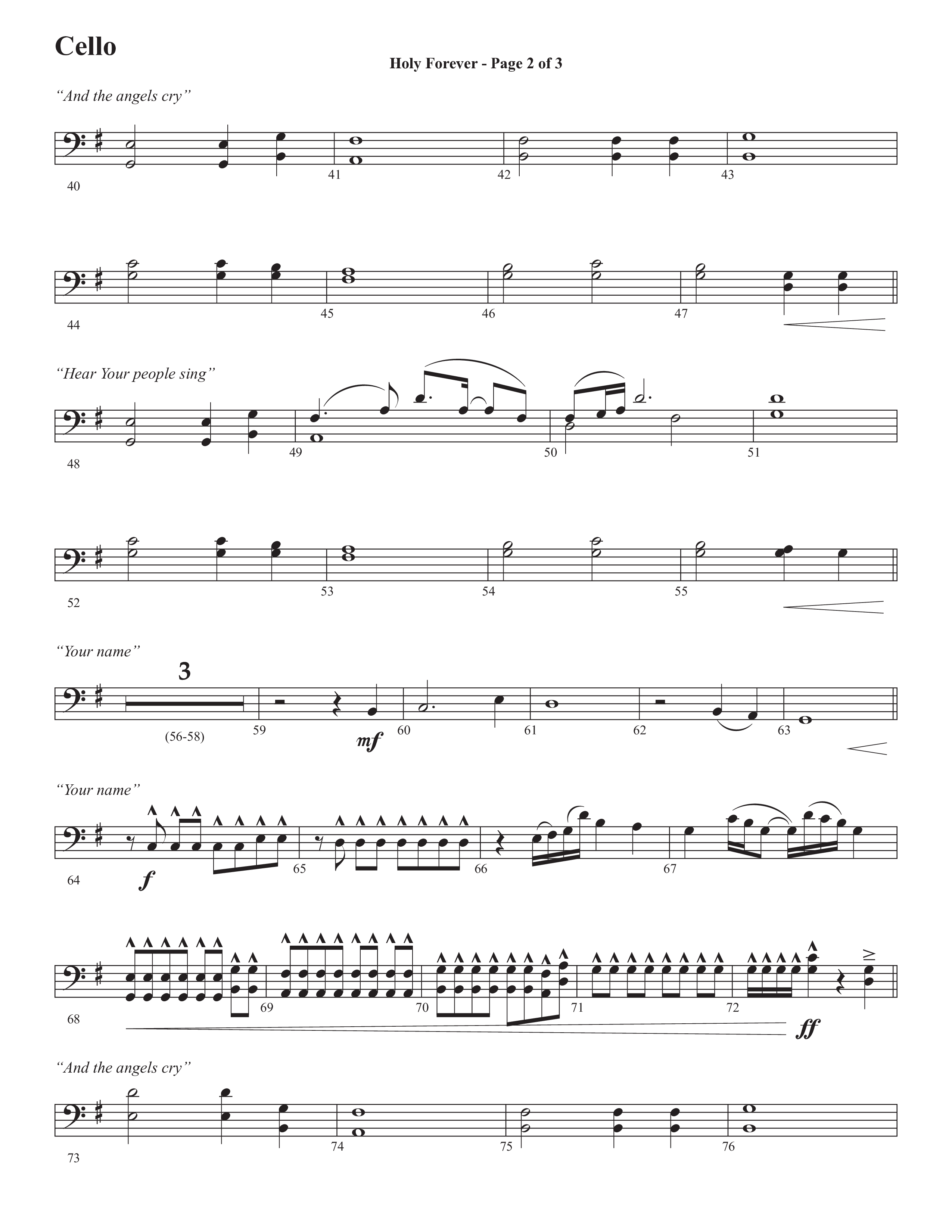 Holy Forever (Choral Anthem SATB) Cello (Semsen Music / Arr. Cliff Duren)